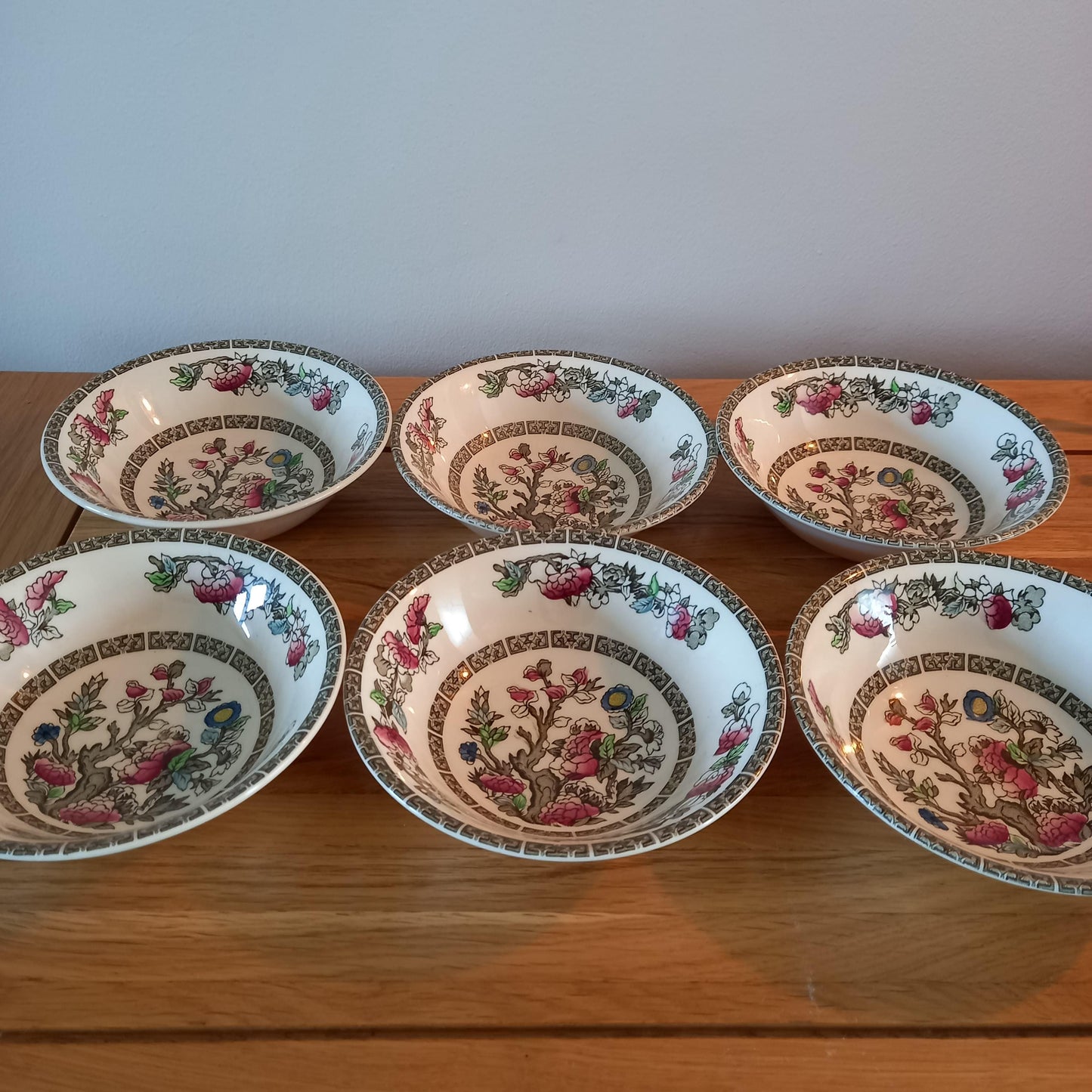 Johnson Bros Indian Tree Cereal Bowls — Set of 6 Vintage English Ironstone (6.5–7" Diameter)