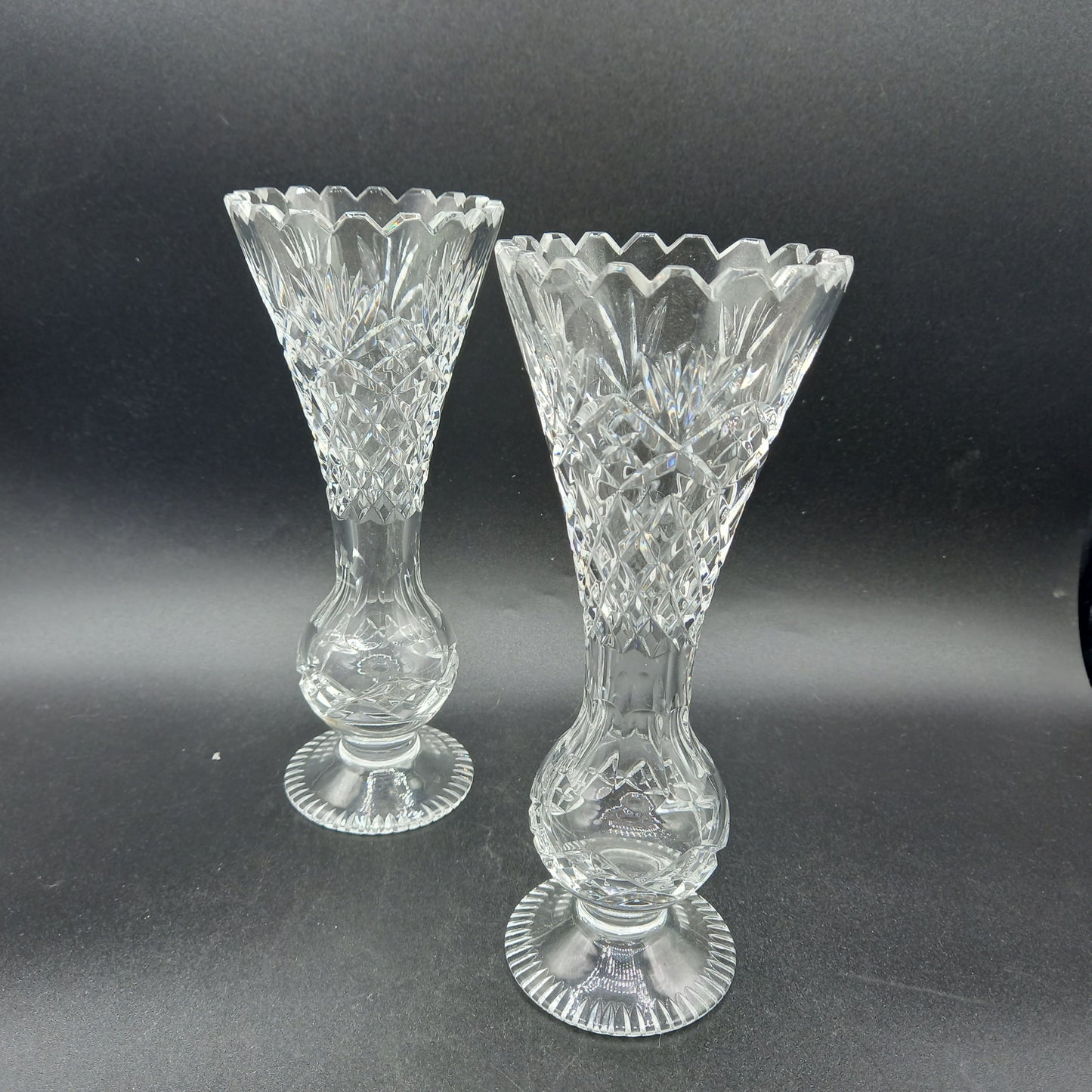 Vintage Crystal Bud Vases | Trellis Cut Lead Crystal Pair | Elegant Pedestal Vases