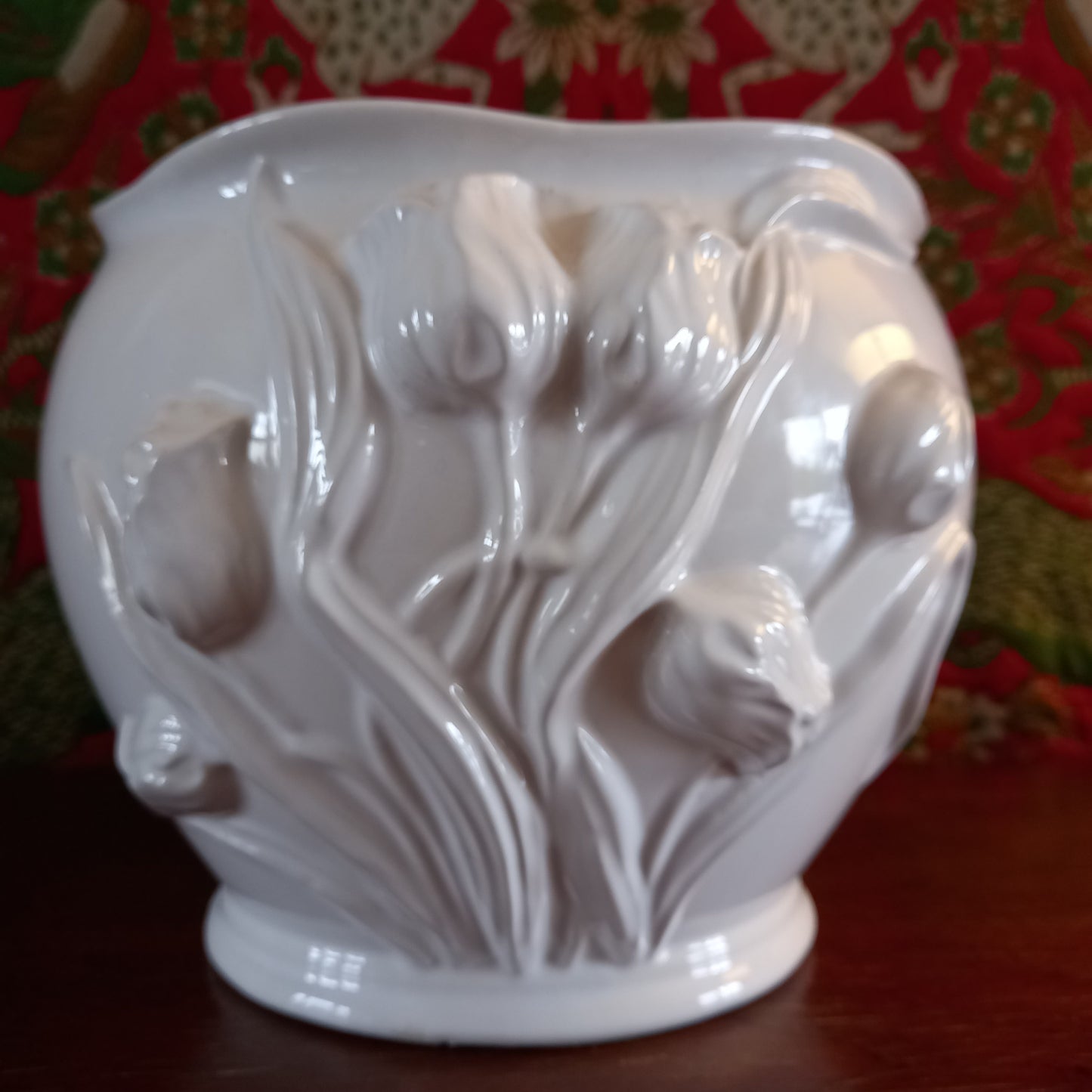 Antique Franz Anton Mehlem White Floral Planter Early 20th Century German Earthenware