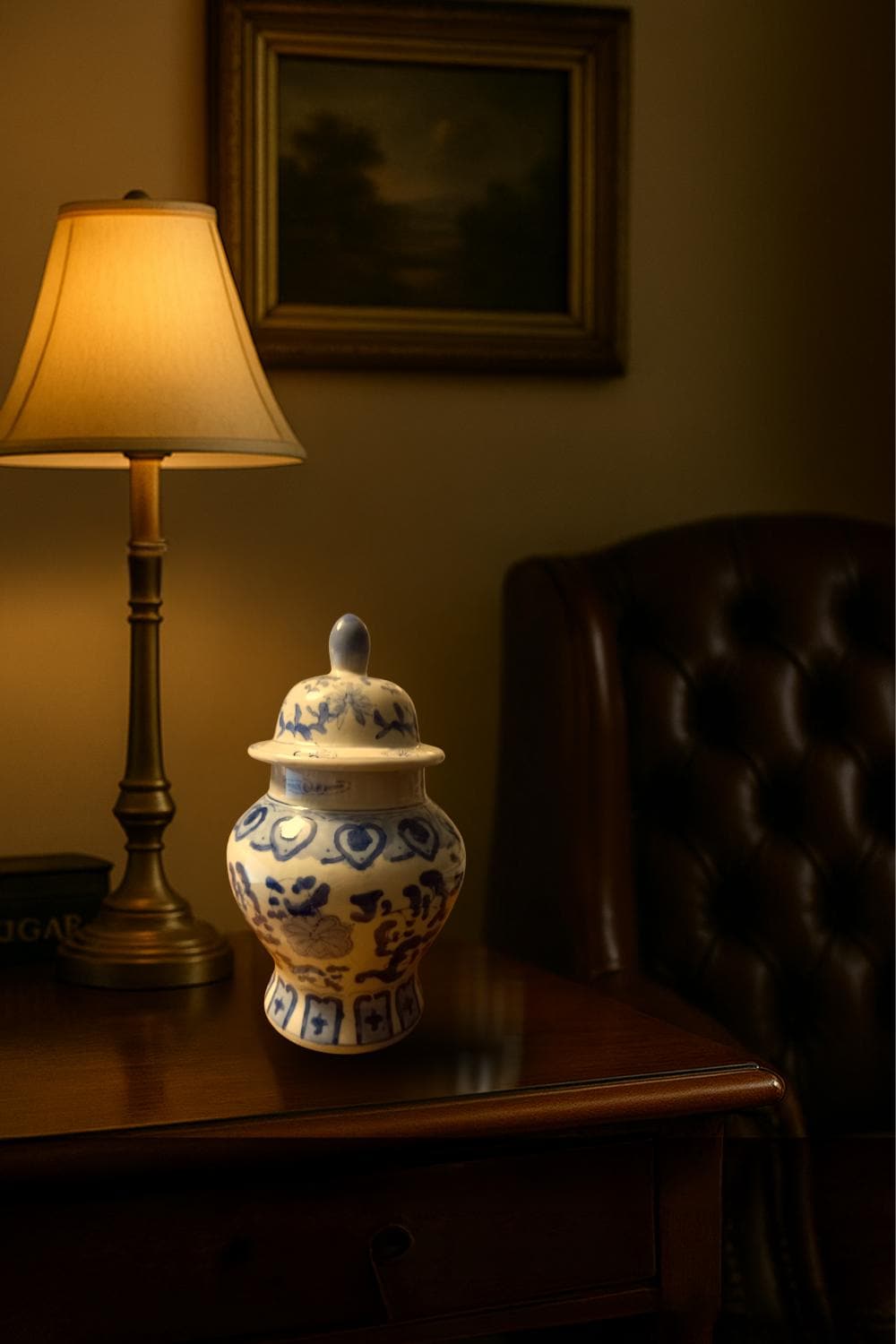 Large 11" Blue and White Ginger Jar | Hand-Painted Chinoiserie | Cobalt Variance & Iron Spots | Finial Lid | FREE POSTAGE