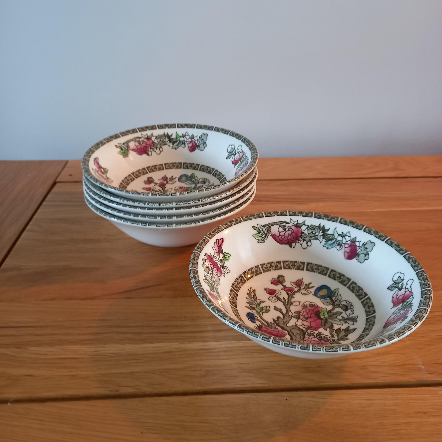 Johnson Bros Indian Tree Cereal Bowls — Set of 6 Vintage English Ironstone (6.5–7" Diameter)