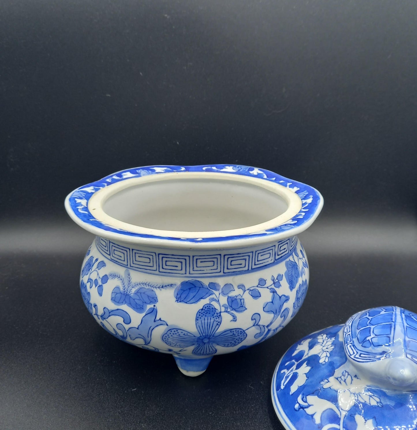 Chinese Chinoiserie Tureens – Frog & Turtle Animal Finials (Indigo Blue Porcelain, Rare Vintage Pair or Singles)