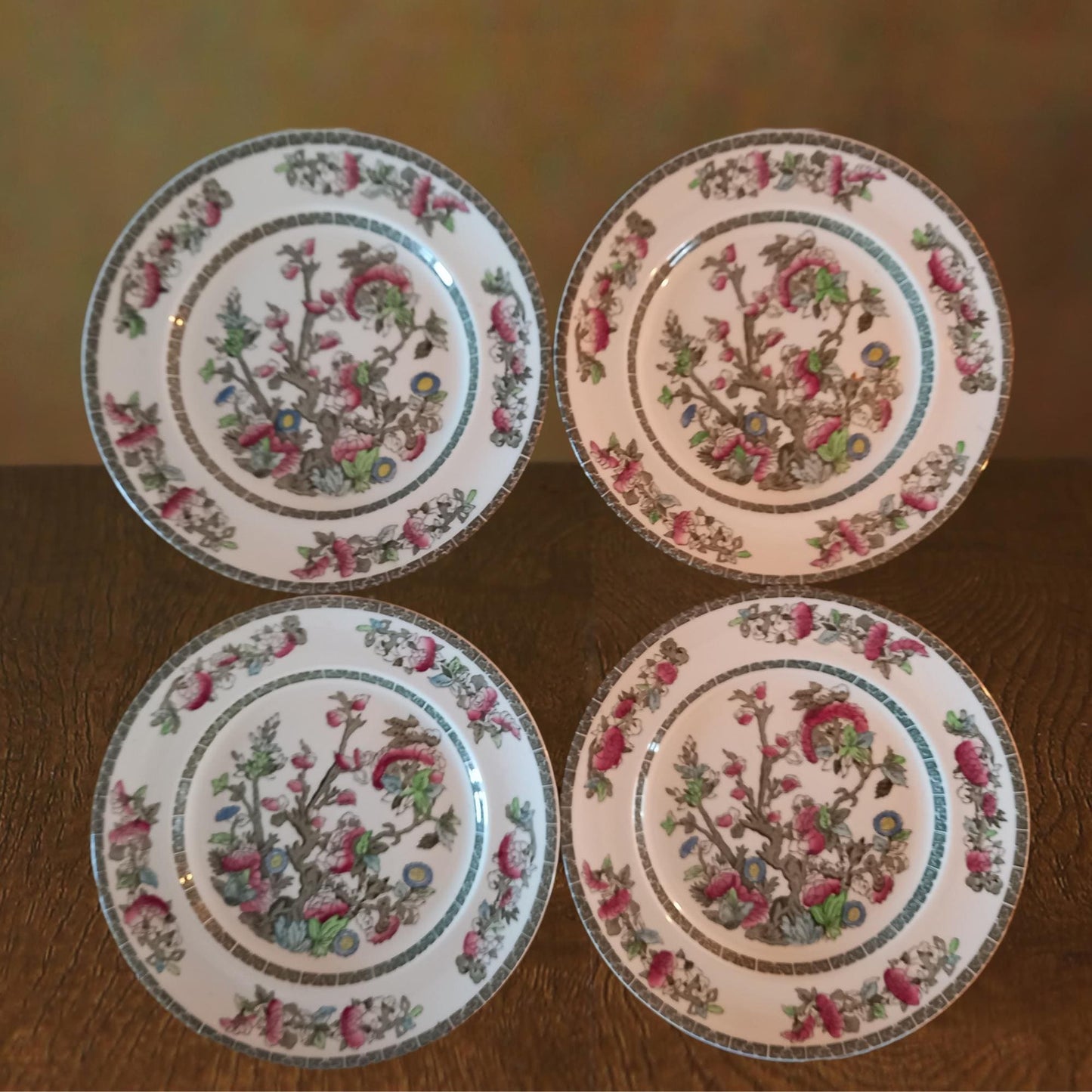 Johnson Bros Indian Tree Dinner Plates — Set of 4 Vintage English Ironstone (10” Standard Rim)