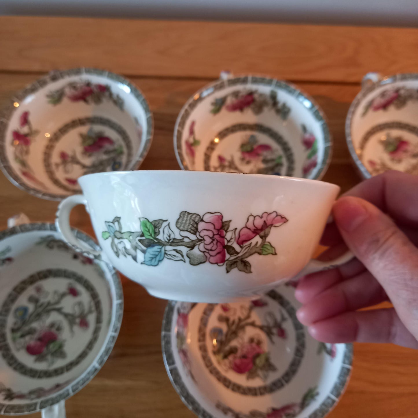 Johnson Bros Indian Tree Twin Handled Bowls (Set of 6) — Rare English Ironstone Soup & Dessert Bowls