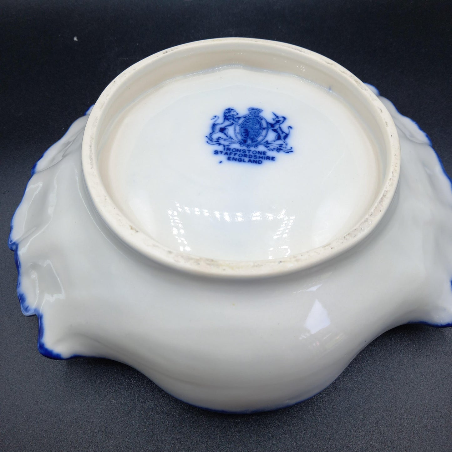 Early 20th Century Staffordshire Ironstone Bowl | Blue & White Scalloped Centrepiece | Complimentary Story & Care Booklet