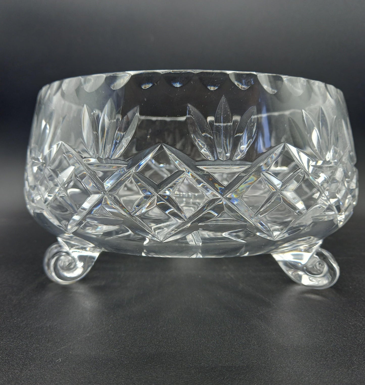 Vintage Footed Cut Glass Bowl | Mid-20th Century Georgian Revival | Snail Feet | 1.5k Crystalware
