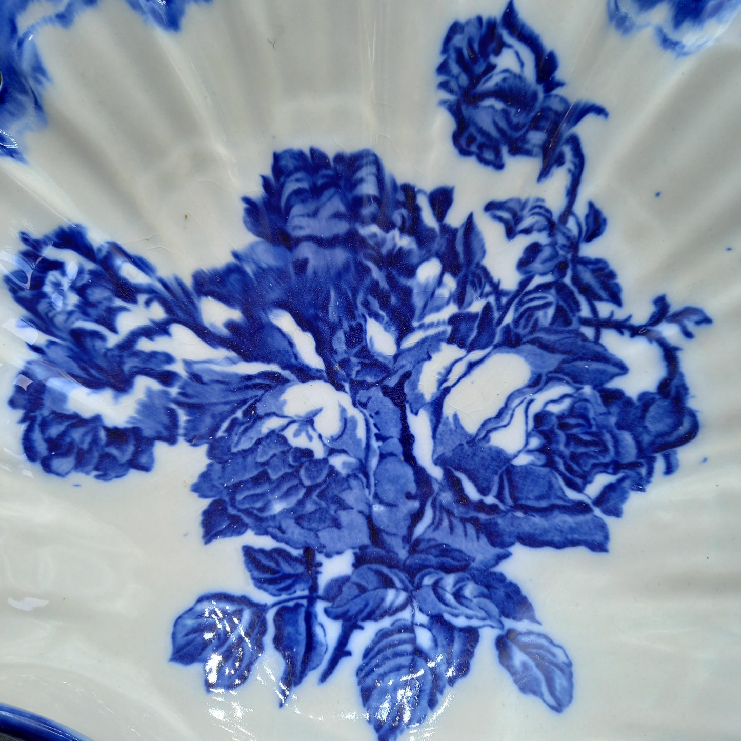 Early 20th Century Staffordshire Ironstone Bowl | Blue & White Scalloped Centrepiece | Complimentary Story & Care Booklet