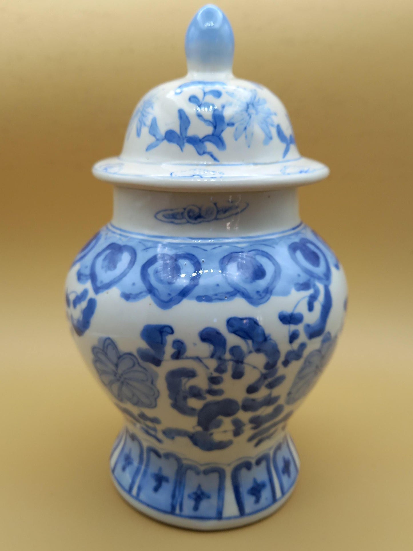 Large 11" Blue and White Ginger Jar | Hand-Painted Chinoiserie | Cobalt Variance & Iron Spots | Finial Lid | FREE POSTAGE