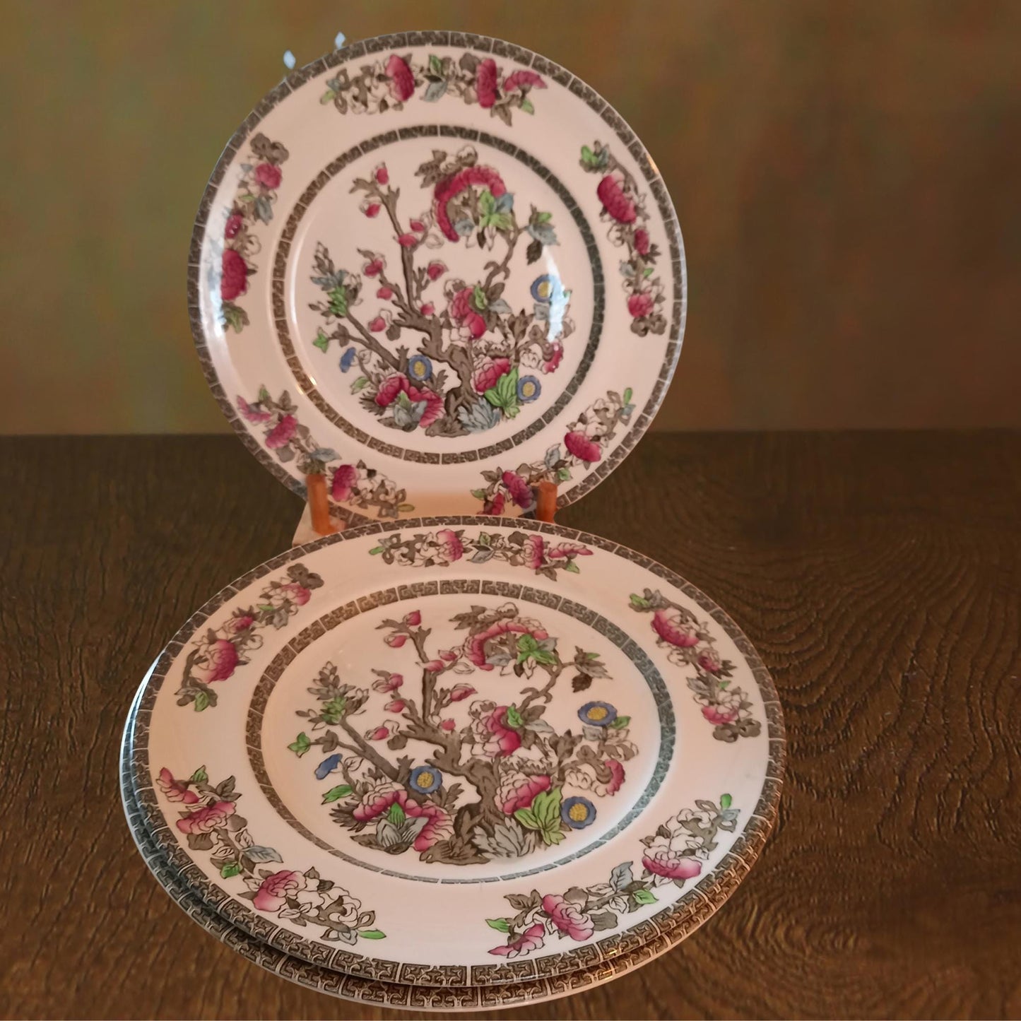 Johnson Bros Indian Tree Dinner Plates — Set of 4 Vintage English Ironstone (10” Standard Rim)