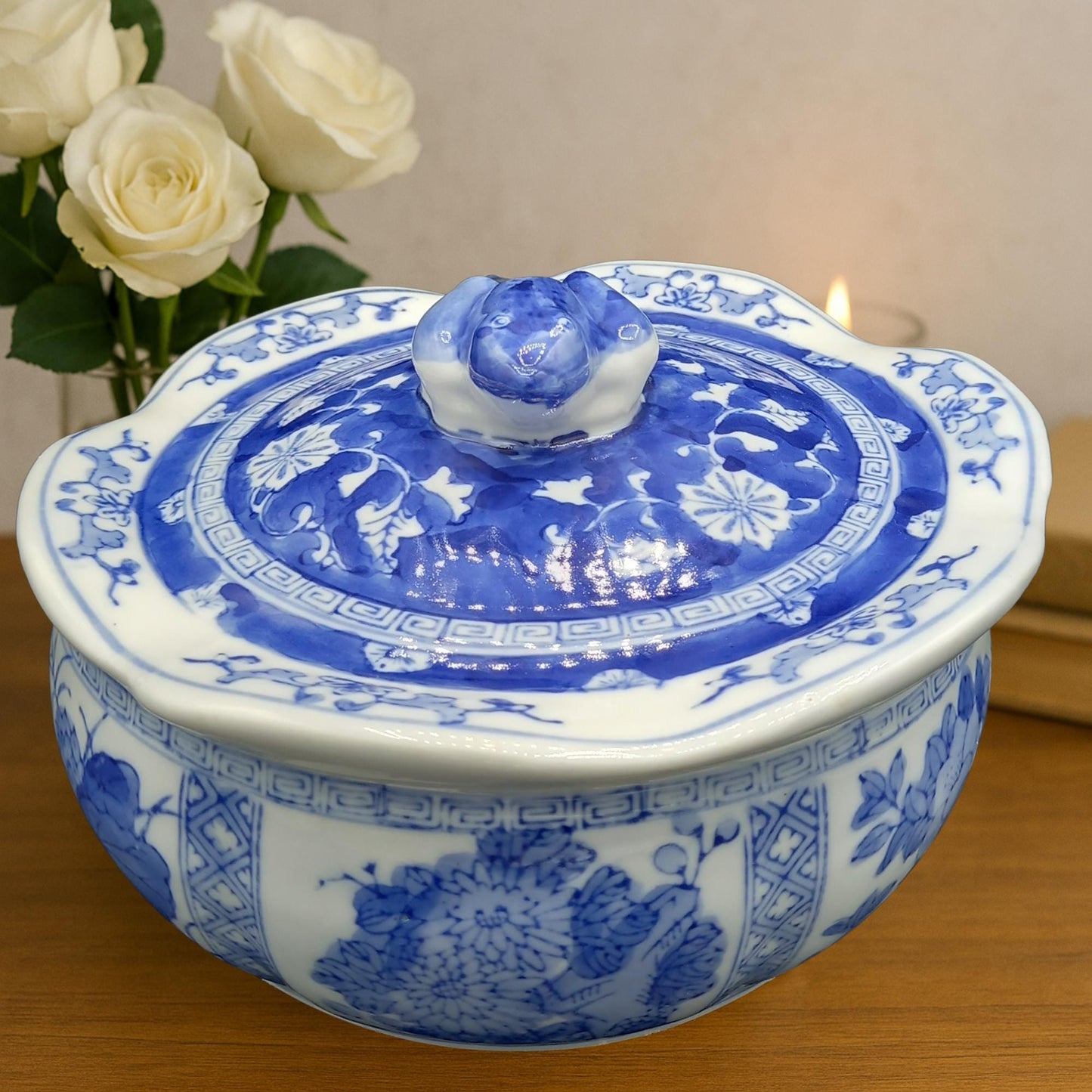 Chinese Chinoiserie Tureens – Frog & Turtle Animal Finials (Indigo Blue Porcelain, Rare Vintage Pair or Singles)