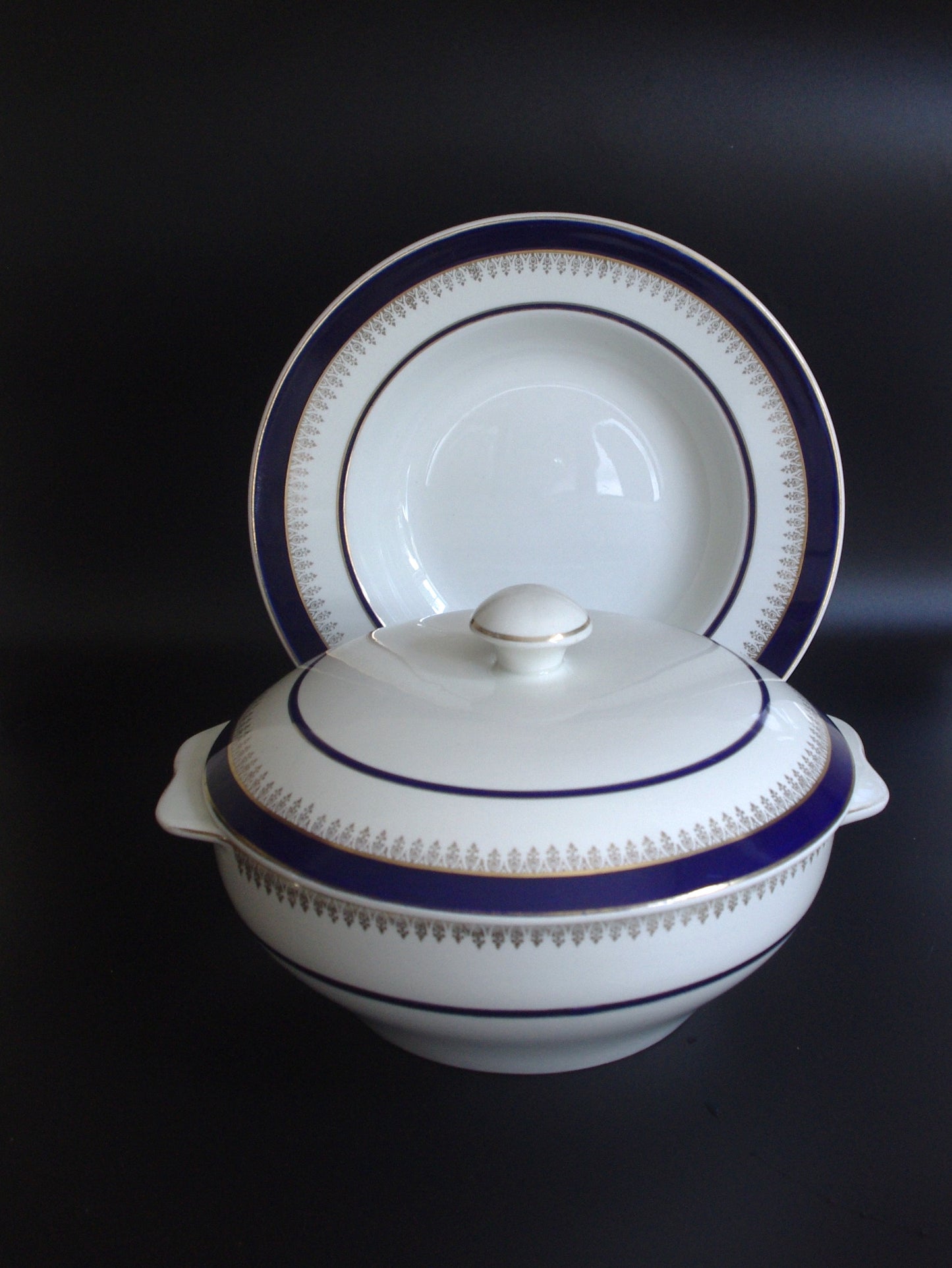 Wedgwood & Co. Ltd. Cobalt & Gold | 1960s Porcelain Tureen & Soup Bowls (Pattern 547269)