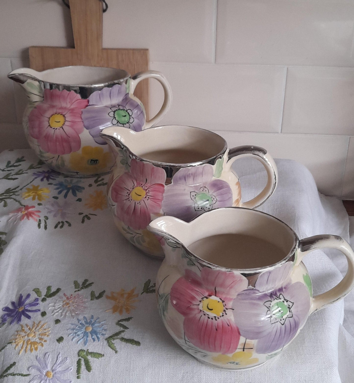 Rare 1930s Arthur Wood Floral Jug Trio | Hand-Painted Art Deco Jugs | Collectible English Pottery | Complimentary Story & Care Card