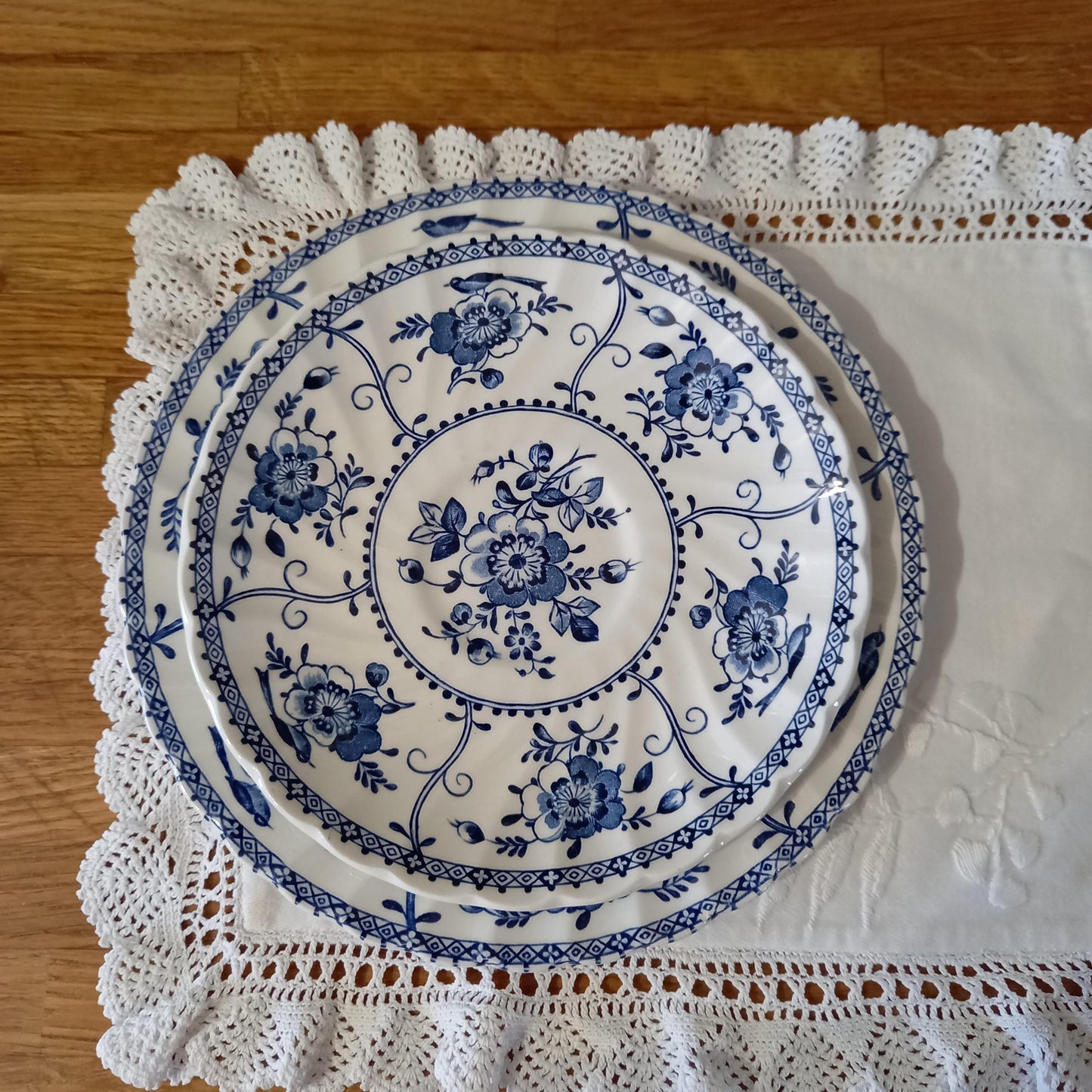 Johnson Bros "Indies" Blue & White Tea Trios — Pair of Vintage English Ironstone Sets (1970s–80s)