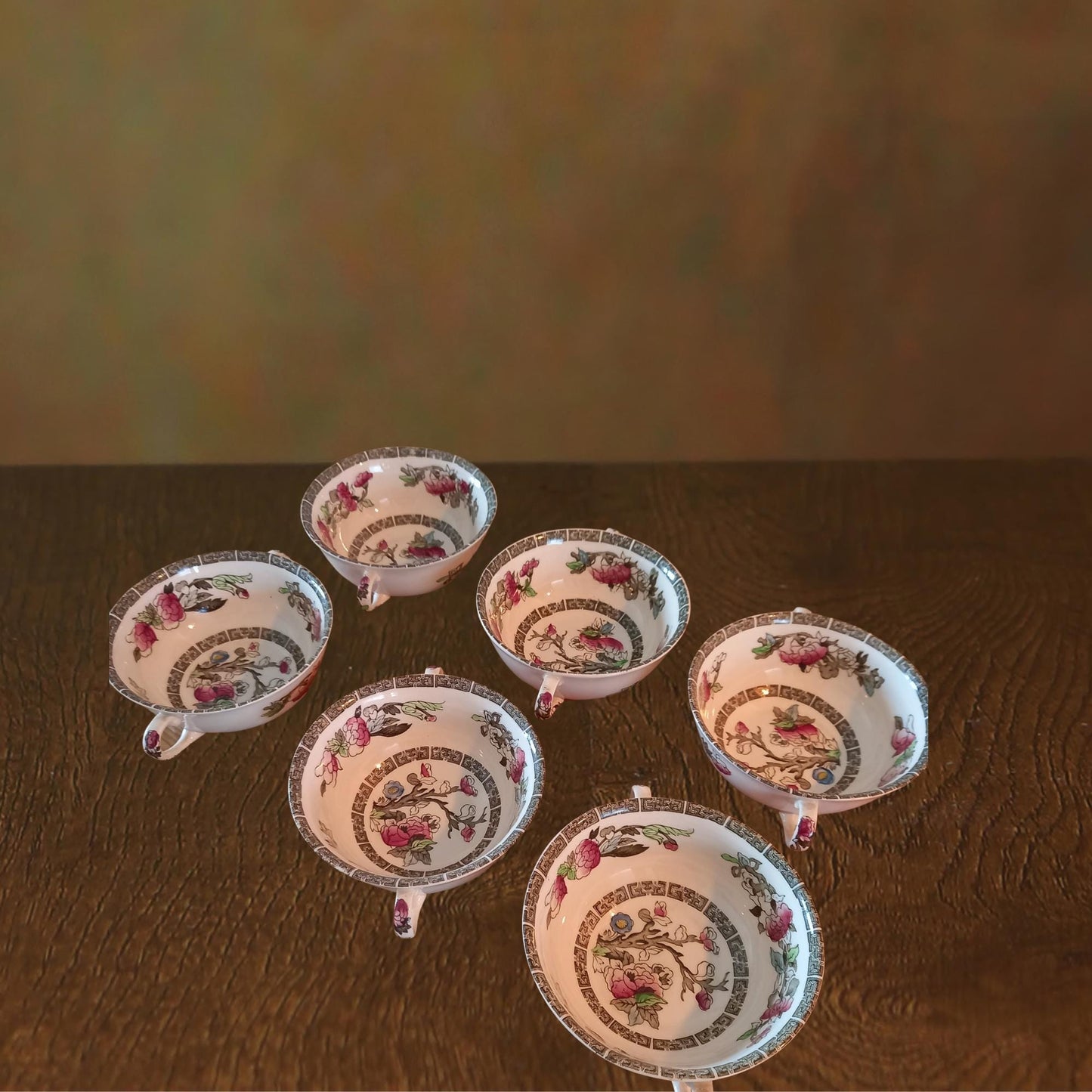 Johnson Bros Indian Tree Twin Handled Bowls (Set of 6) — Rare English Ironstone Soup & Dessert Bowls