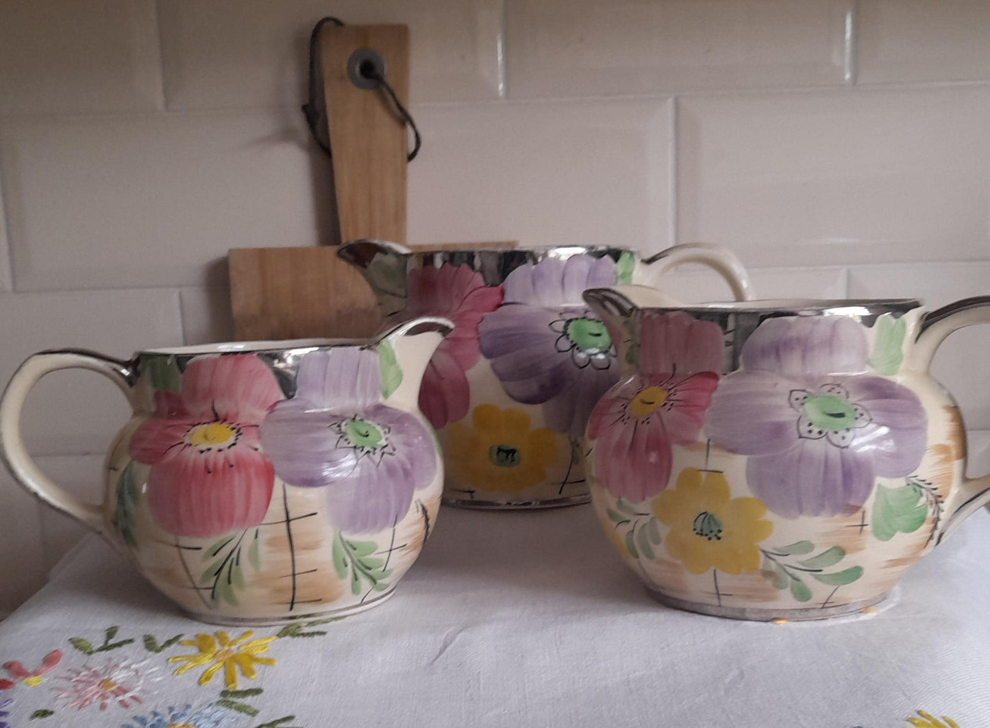 Rare 1930s Arthur Wood Floral Jug Trio | Hand-Painted Art Deco Jugs | Collectible English Pottery | Complimentary Story & Care Card