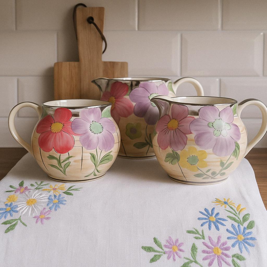 Rare 1930s Arthur Wood Floral Jug Trio | Hand-Painted Art Deco Jugs | Collectible English Pottery | Complimentary Story & Care Card
