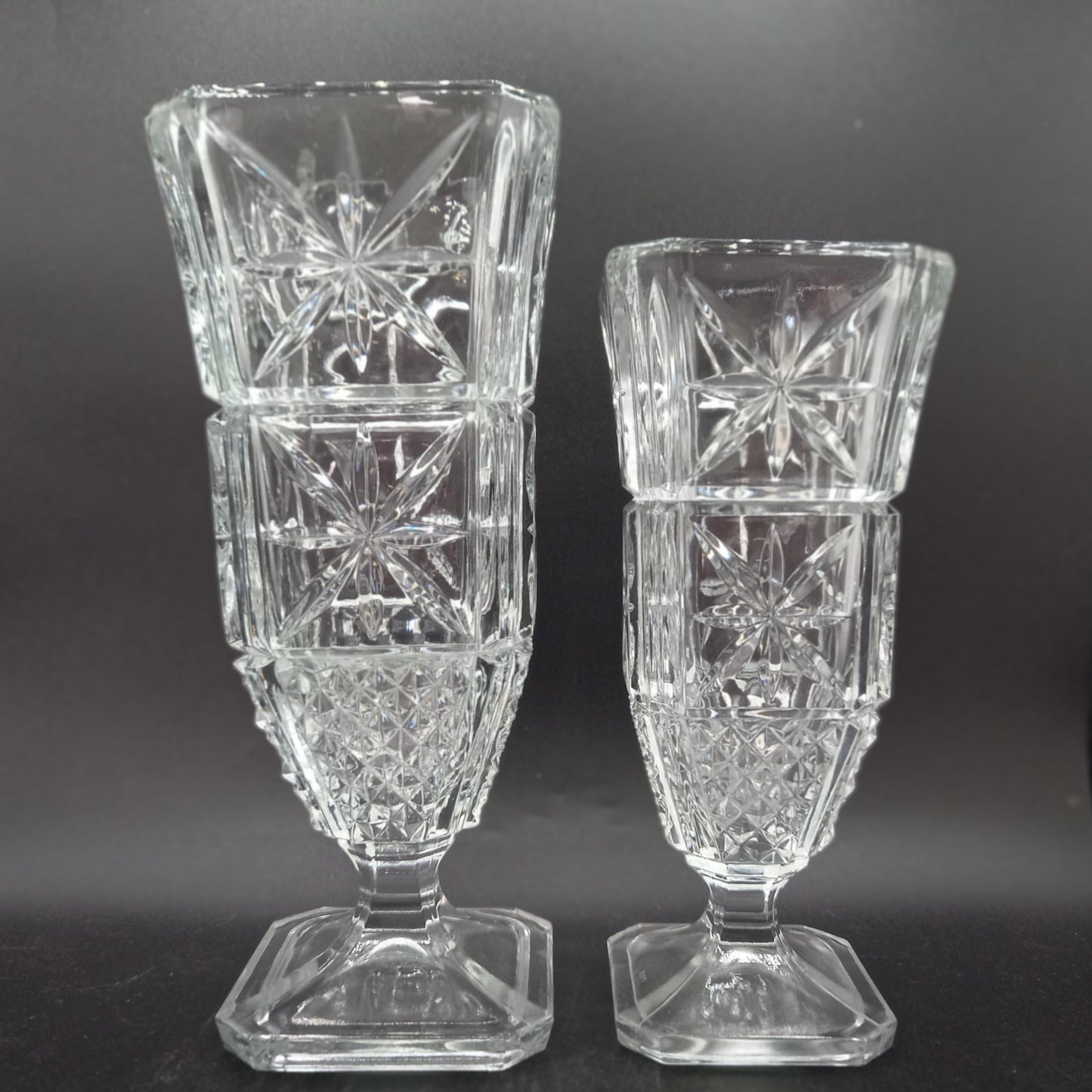 Pair of Findenza Vetraria Starburst and Hobnail Italian Glassware Vases