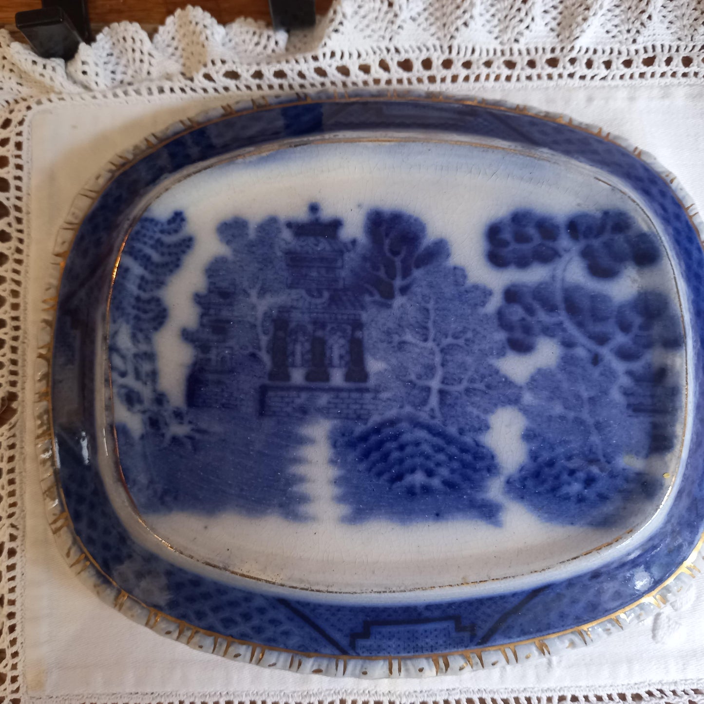 Early 19th Century English Ironstone Teapot — Blue & White Chinoiserie with Rare Underplate (c.1820–1850)