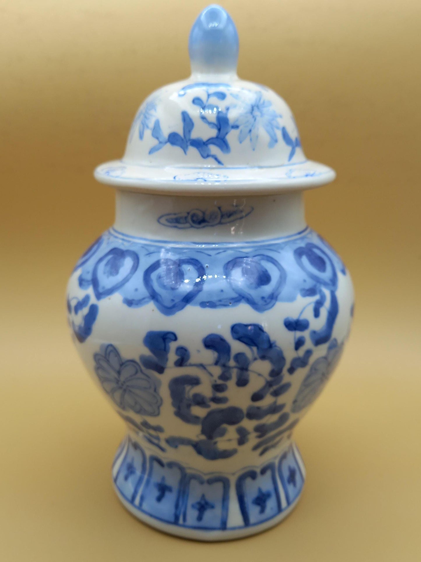Large 11" Blue and White Ginger Jar | Hand-Painted Chinoiserie | Cobalt Variance & Iron Spots | Finial Lid | FREE POSTAGE