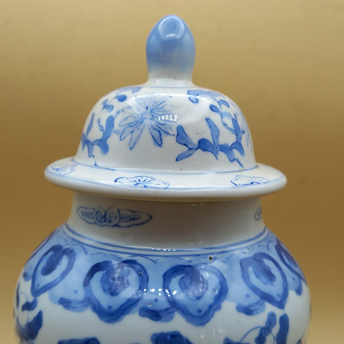 Large 11" Blue and White Ginger Jar | Hand-Painted Chinoiserie | Cobalt Variance & Iron Spots | Finial Lid | FREE POSTAGE