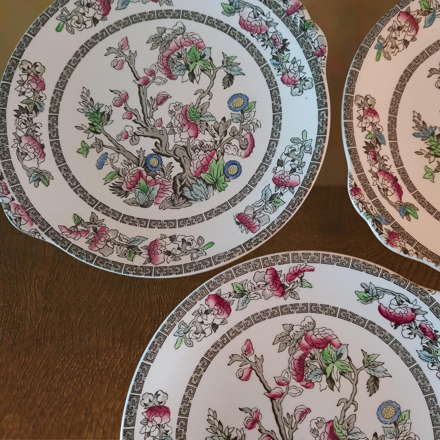Johnson Bros Indian Tree Lobed Dinner Plates — Set of 4 Vintage English Ironstone (10.5” Scalloped Rims)