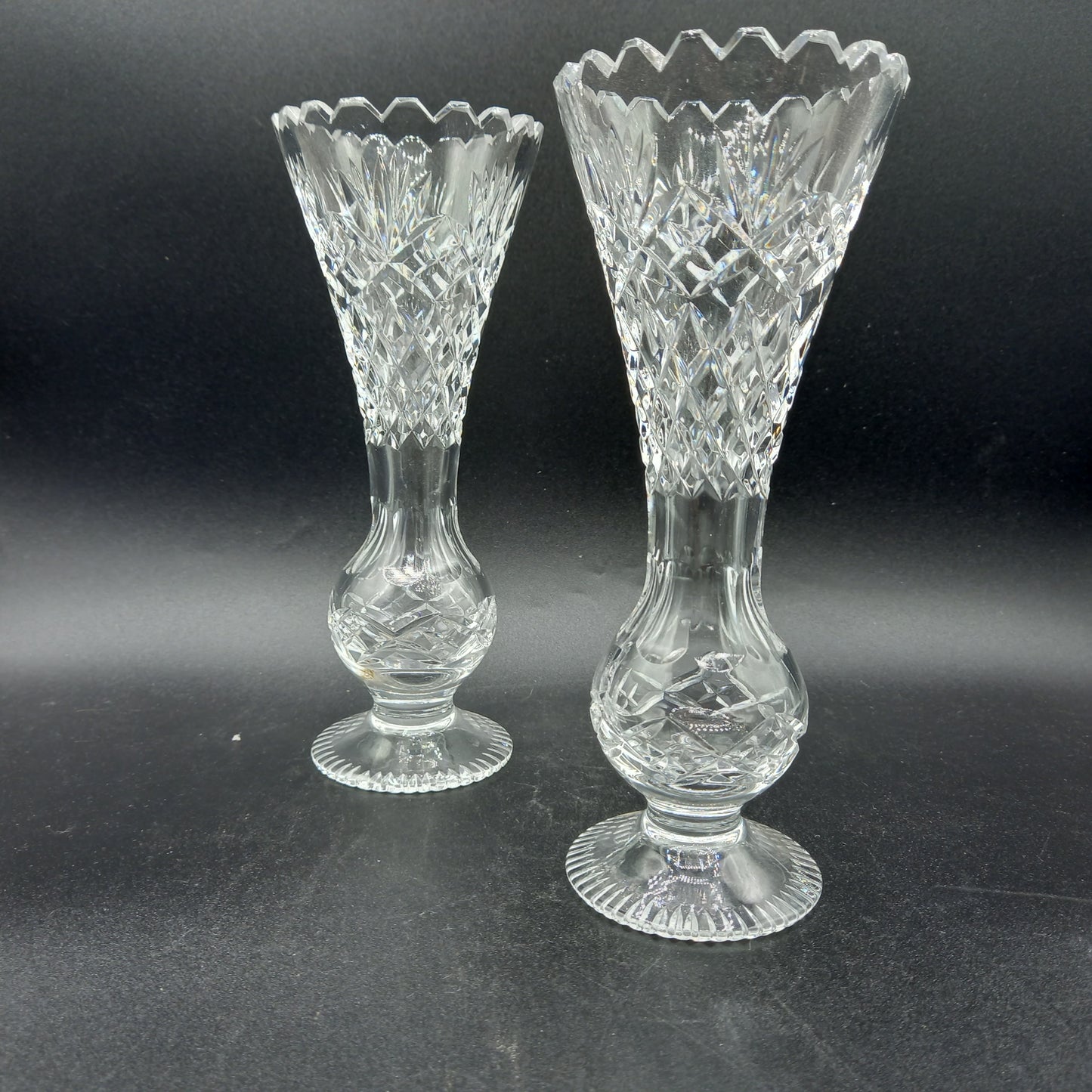 Vintage Crystal Bud Vases | Trellis Cut Lead Crystal Pair | Elegant Pedestal Vases