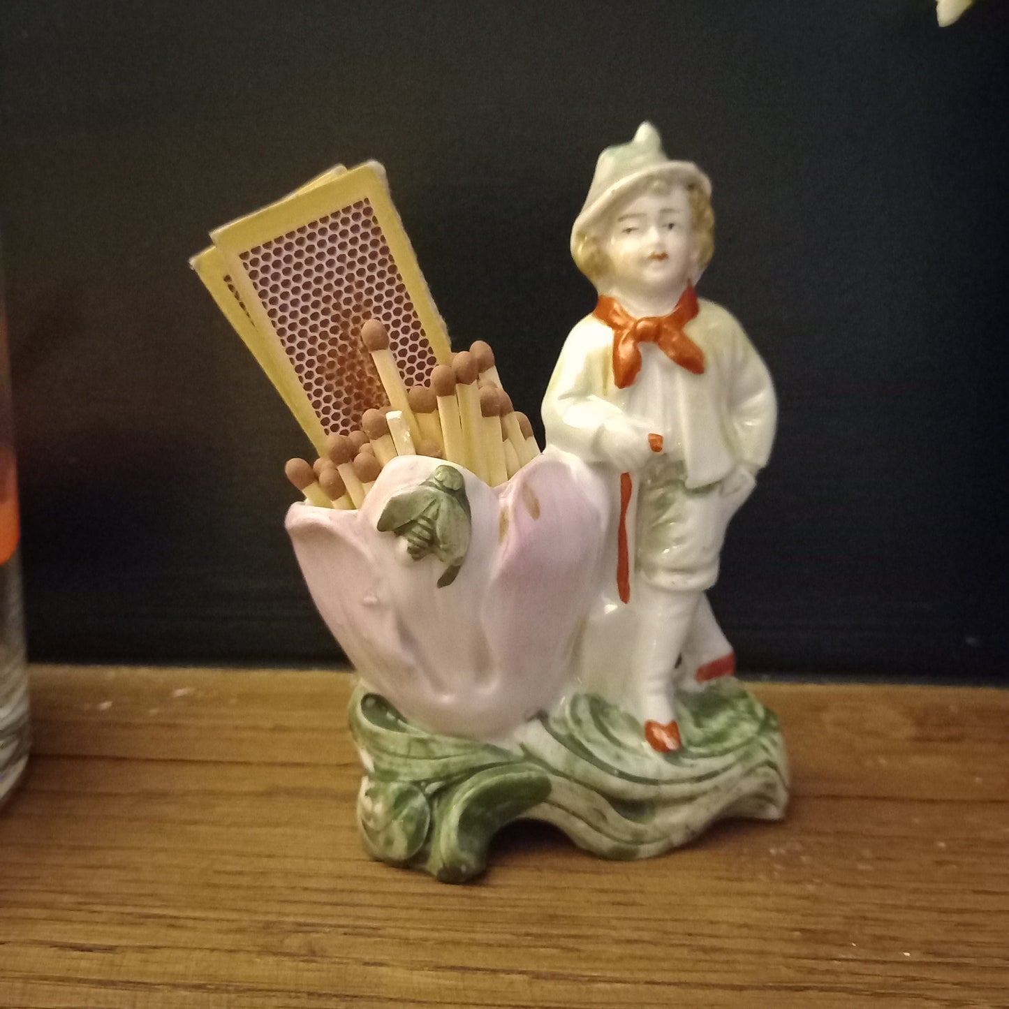 Antique German Porcelain Spill Vases – Figural Match Holders (Pair) – Romantic Fireplace Decor c.1900