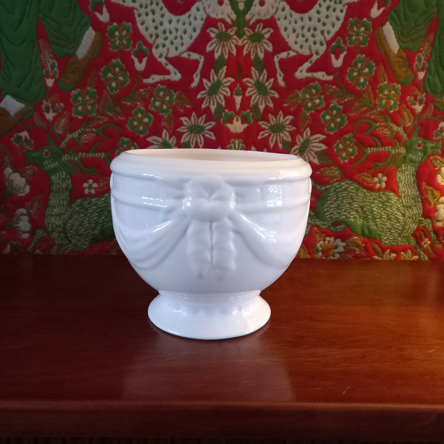 Vintage White Earthenware Pedestal Planter