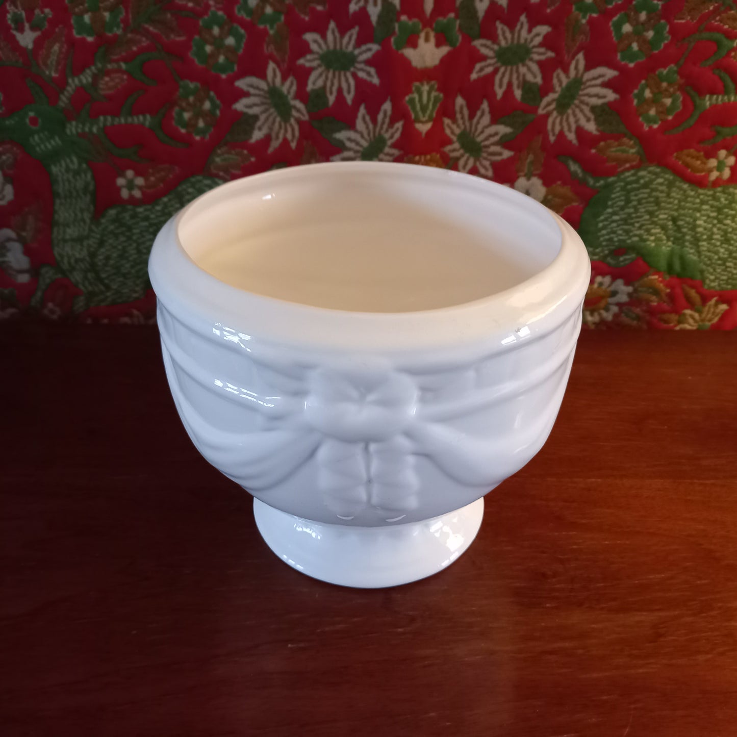 Vintage White Earthenware Pedestal Planter