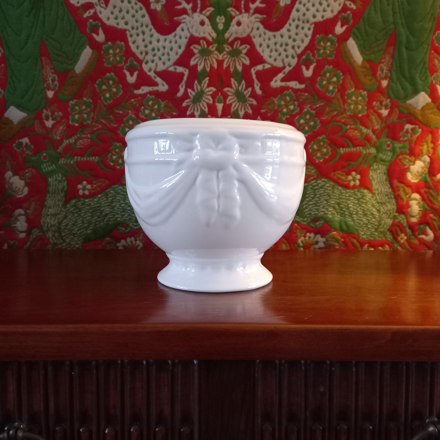 Vintage White Earthenware Pedestal Planter