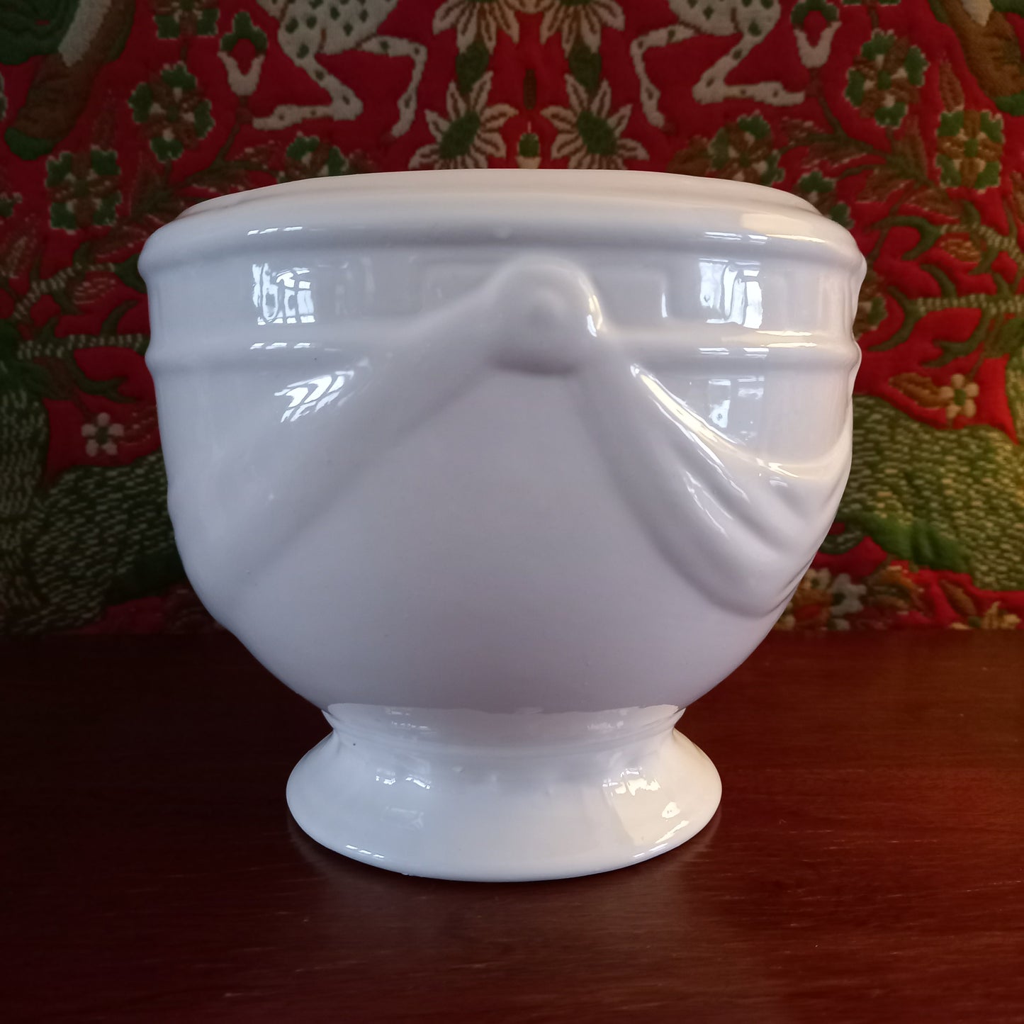 Vintage White Earthenware Pedestal Planter
