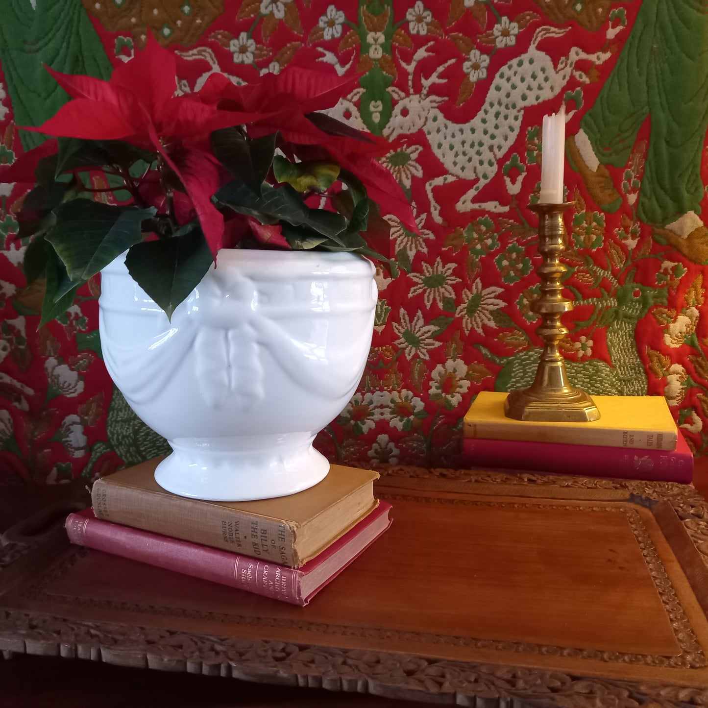 Vintage White Earthenware Pedestal Planter