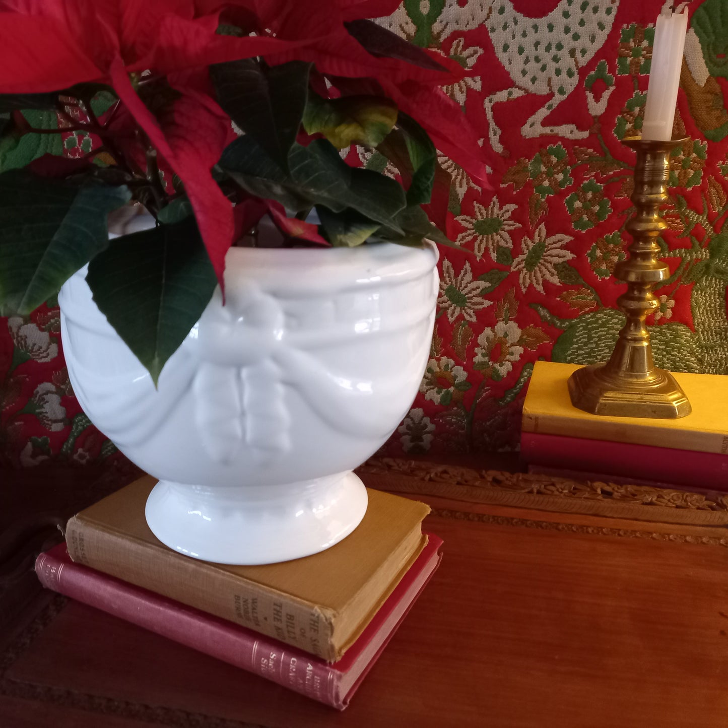 Vintage White Earthenware Pedestal Planter