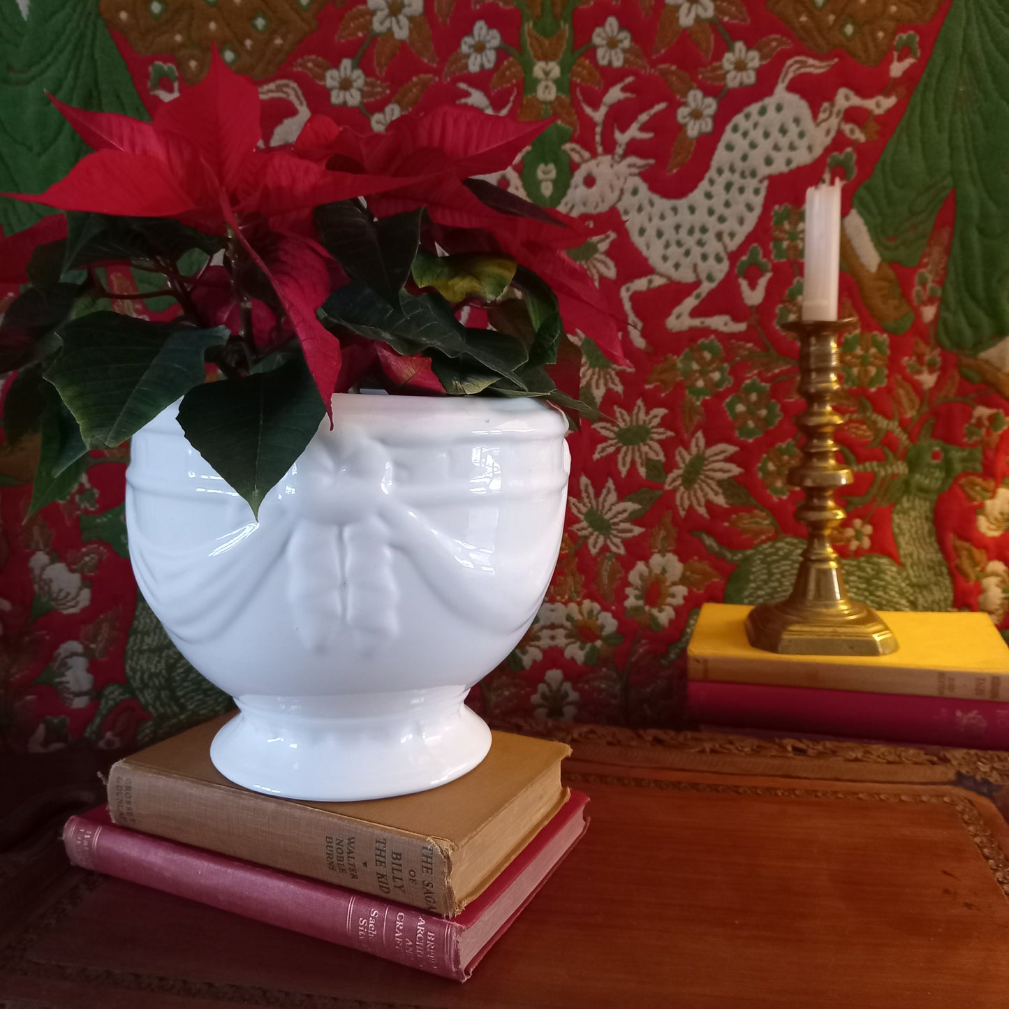 Vintage White Earthenware Pedestal Planter