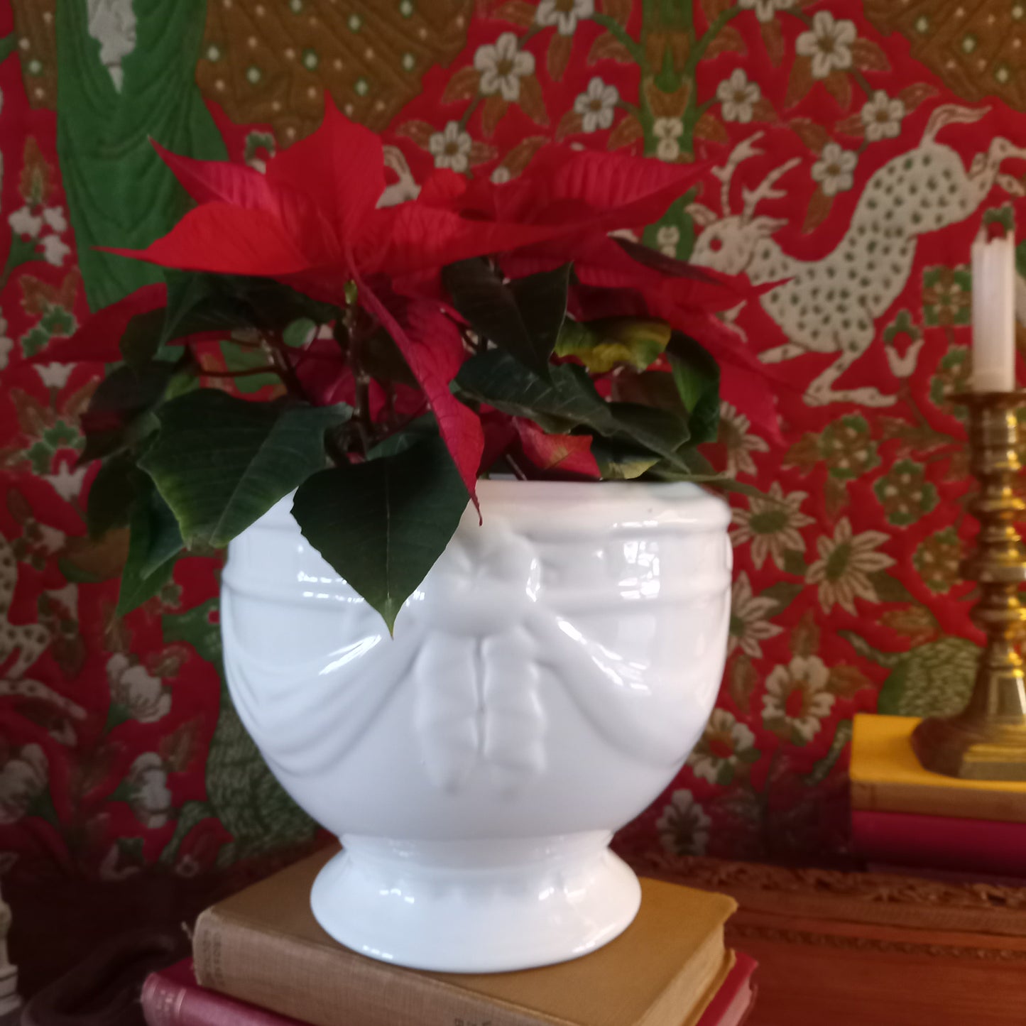 Vintage White Earthenware Pedestal Planter