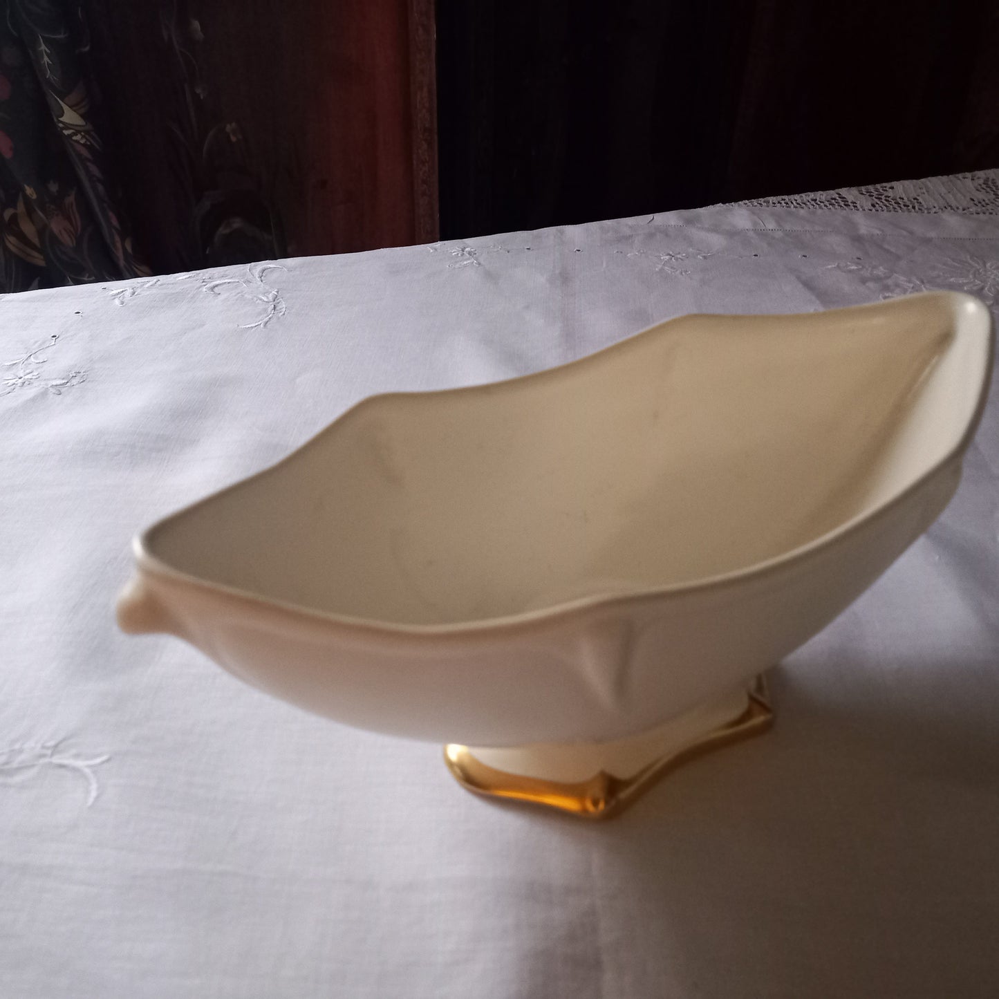 Royal Winton Grimwades Ivory Gilt Footed Mantle Vase  English Vintage Earthenware Flower Bowl