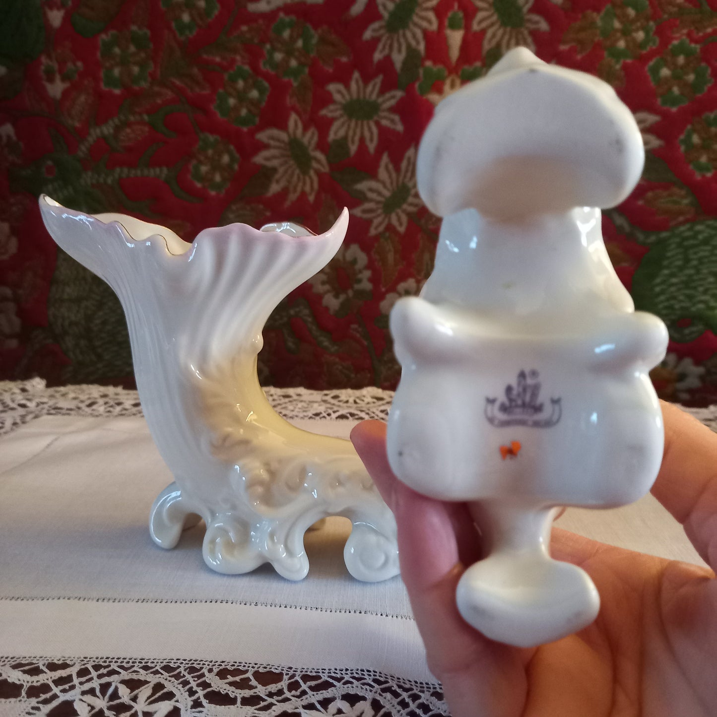 Pair of Belleek Parian Spill Vases with Blush Rims Mid-20th Century Irish Porcelain Mantel Garniture