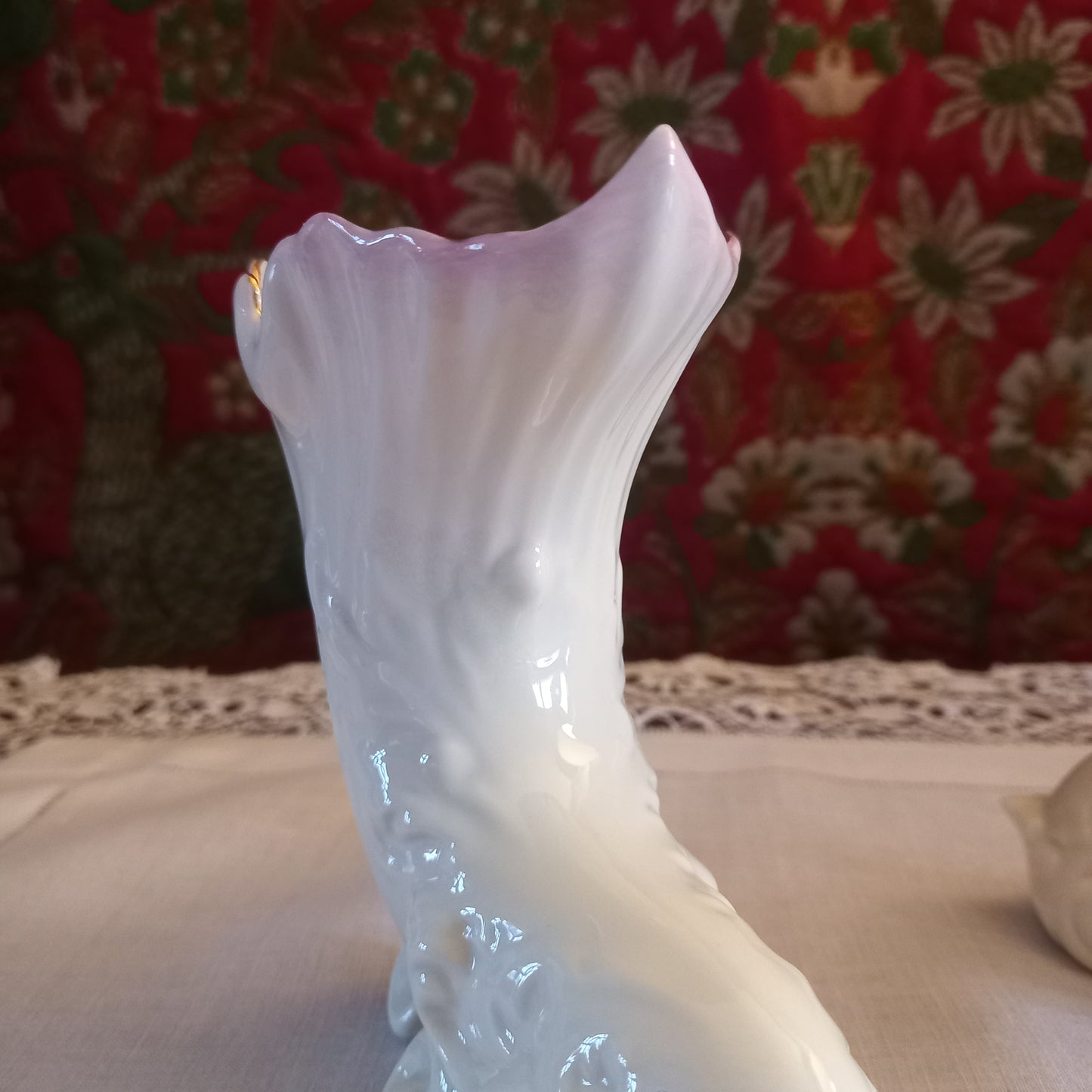 Pair of Belleek Parian Spill Vases with Blush Rims Mid-20th Century Irish Porcelain Mantel Garniture