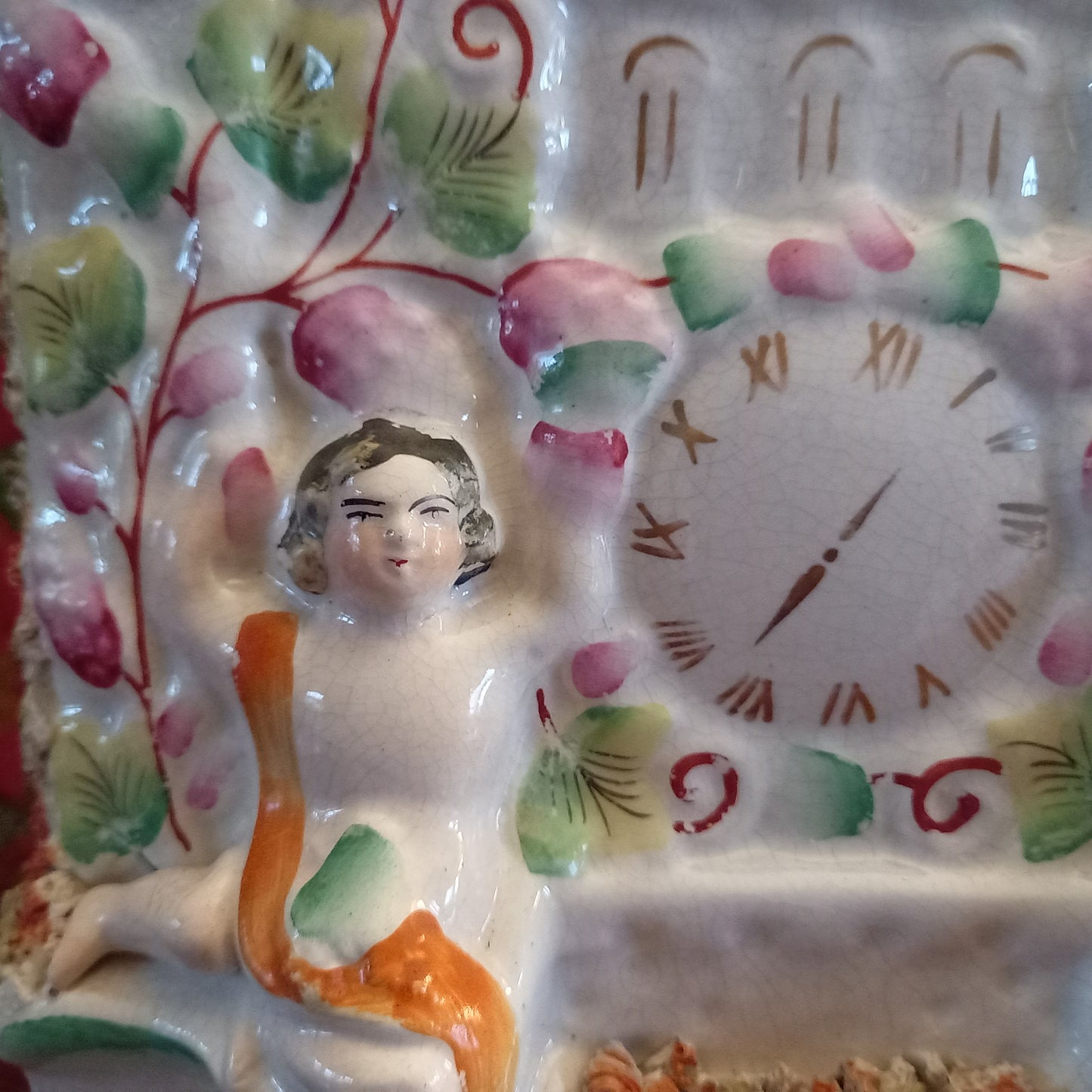 Large Victorian Staffordshire Flatback Clock Group Mantel Ornament | Glazed Earthenware c.1850–1875