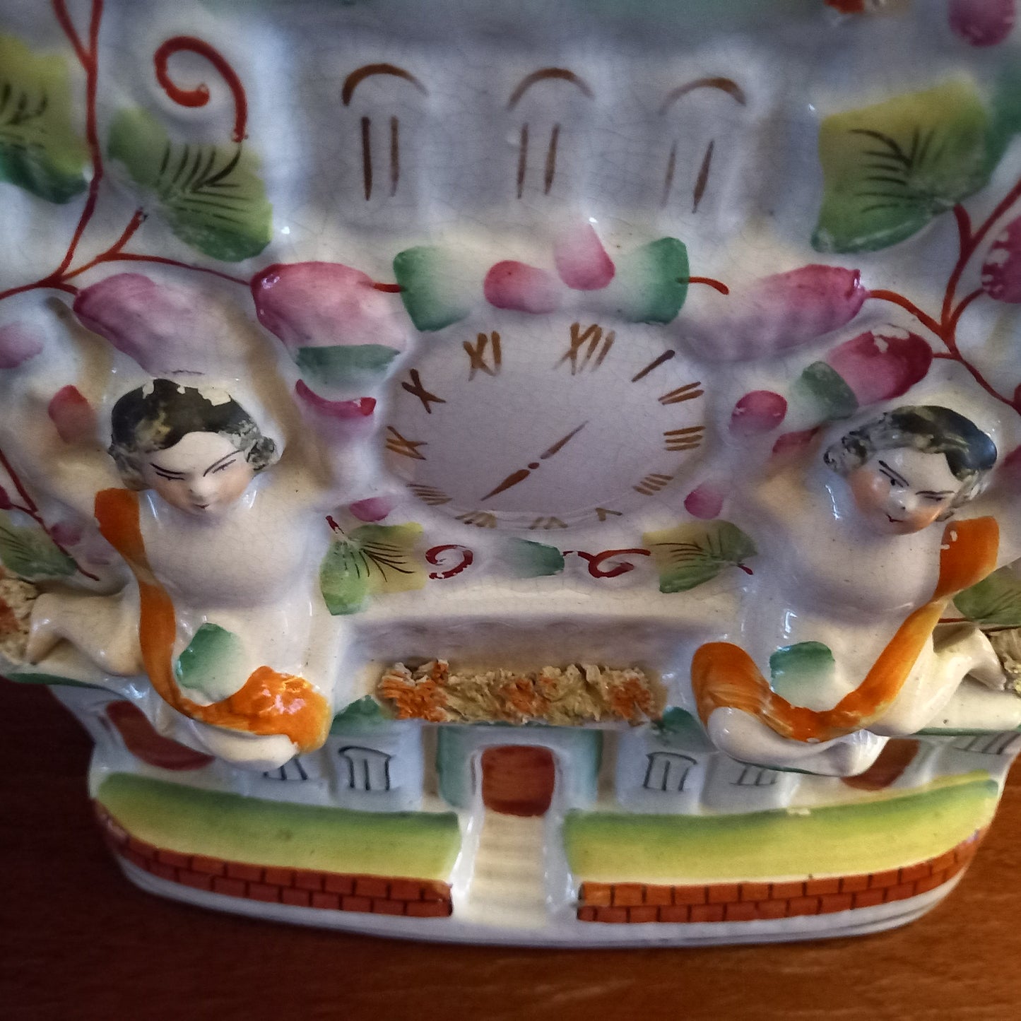 Large Victorian Staffordshire Flatback Clock Group Mantel Ornament | Glazed Earthenware c.1850–1875