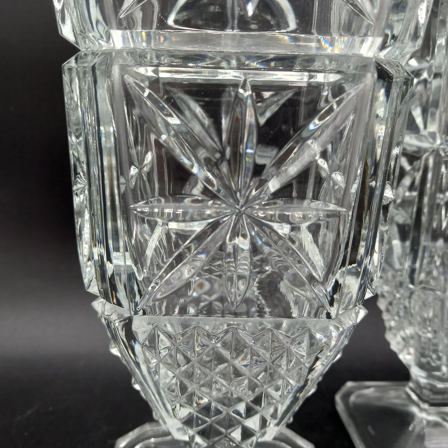 Pair of Findenza Vetraria Starburst and Hobnail Italian Glassware Vases