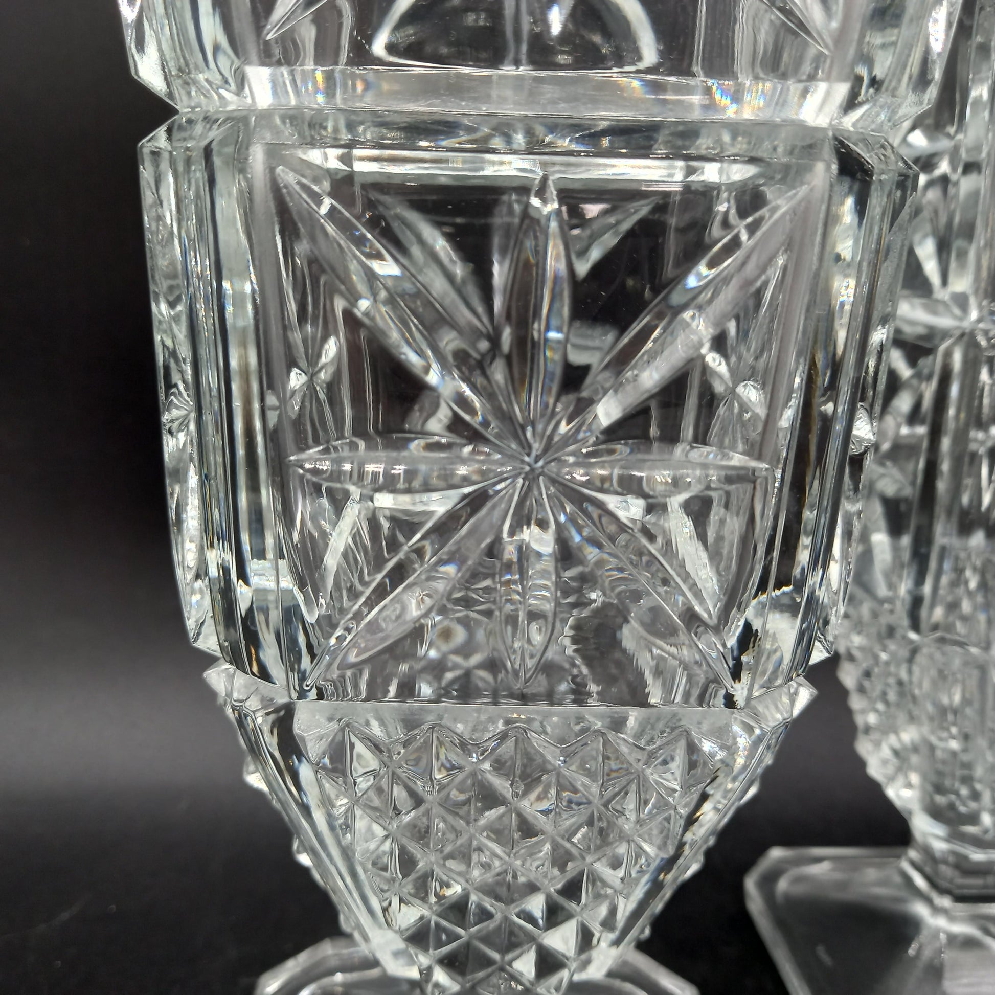 Pair of Findenza Vetraria Starburst and Hobnail Italian Glassware Vases