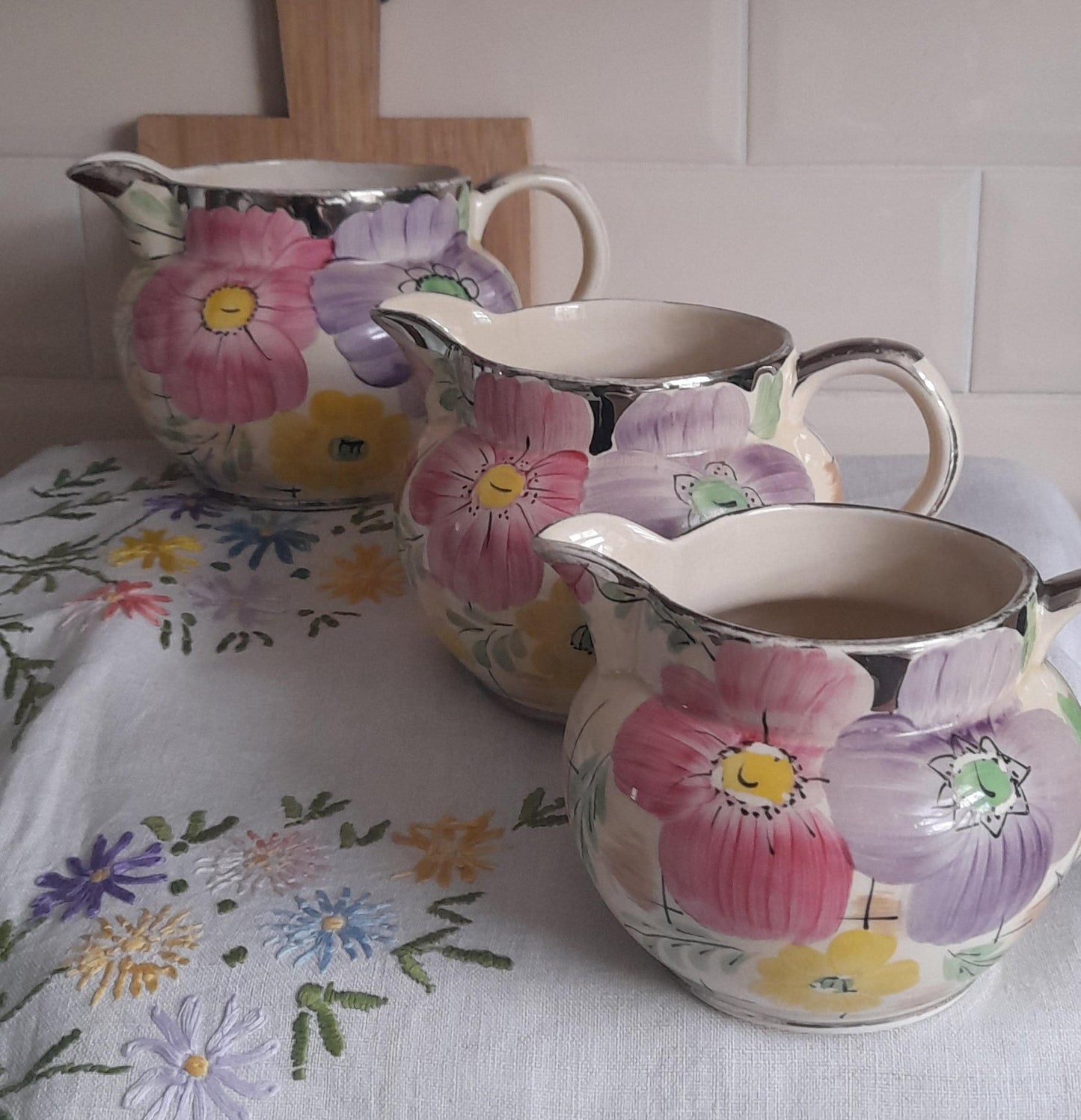 Rare 1930s Arthur Wood Floral Jug Trio | Hand-Painted Art Deco Jugs | Collectible English Pottery | Complimentary Story & Care Card