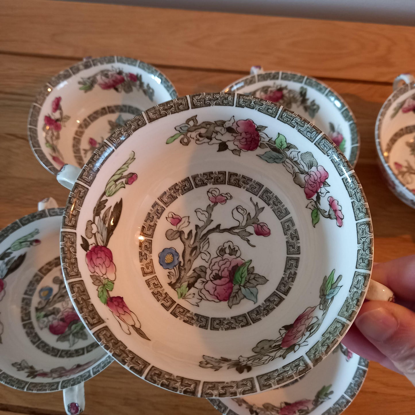 Johnson Bros Indian Tree Twin Handled Bowls (Set of 6) — Rare English Ironstone Soup & Dessert Bowls