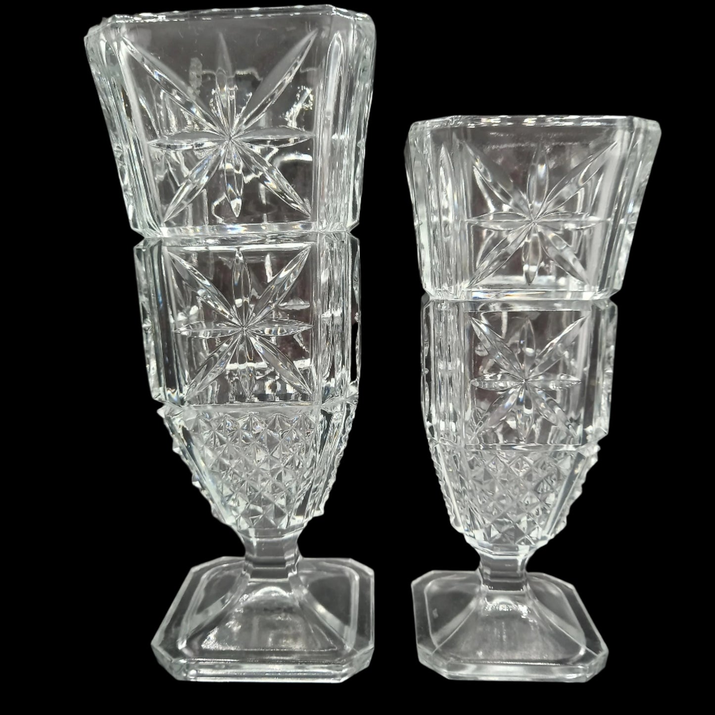 Pair of Findenza Vetraria Starburst and Hobnail Italian Glassware Vases