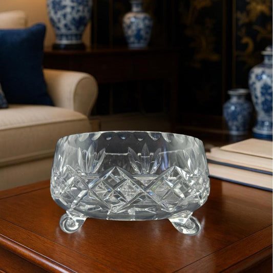 Vintage Footed Cut Glass Bowl | Mid-20th Century Georgian Revival | Snail Feet | 1.5k Crystalware