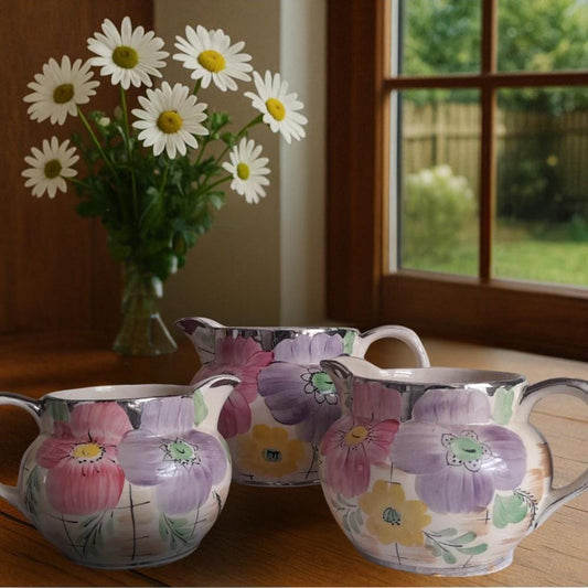 Rare 1930s Arthur Wood Floral Jug Trio | Hand-Painted Art Deco Jugs | Collectible English Pottery | Complimentary Story & Care Card