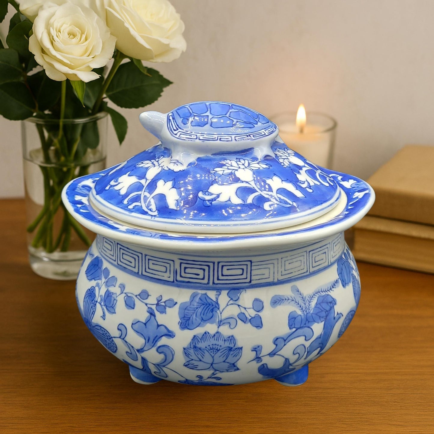 Chinese Chinoiserie Tureens – Frog & Turtle Animal Finials (Indigo Blue Porcelain, Rare Vintage Pair or Singles)