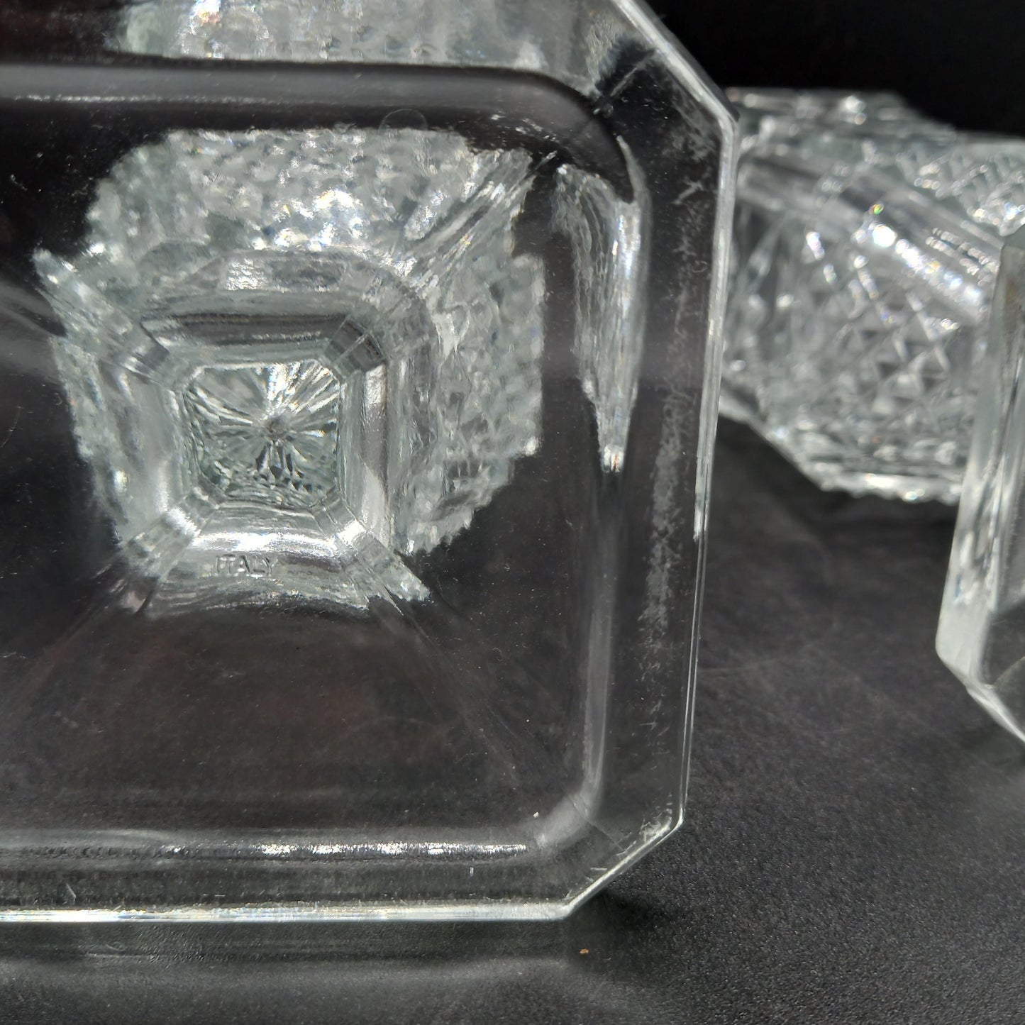 Fidenza Vetraria Crystal Vases Trio | Deep-Cut Sculptural Glass | Vintage Matched Set for Mantel Styling