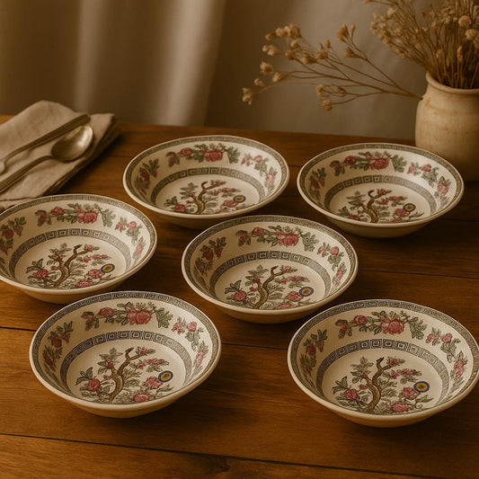 Johnson Bros Indian Tree Cereal Bowls — Set of 6 Vintage English Ironstone (6.5–7" Diameter)